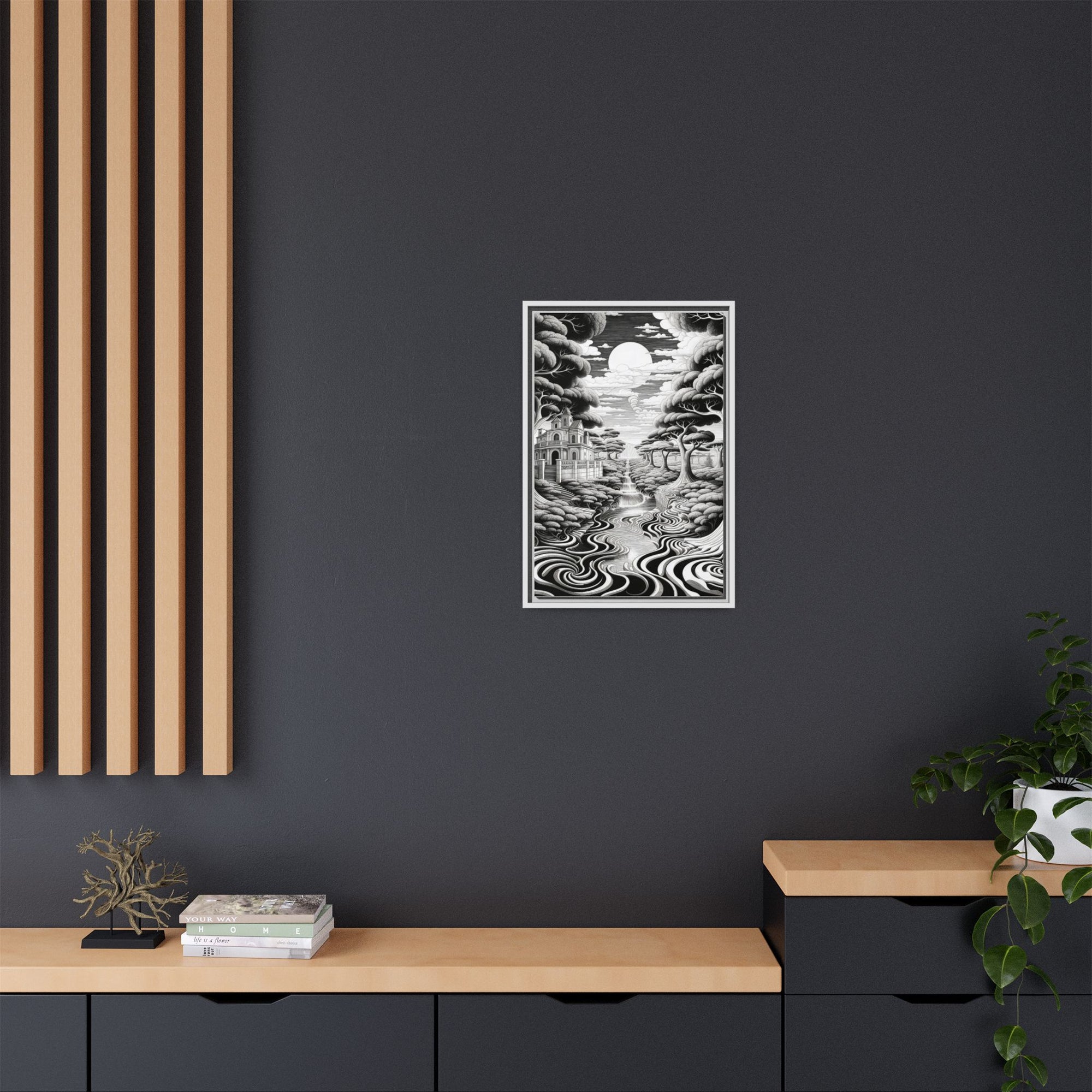 Enchanted River & Mansion Scene Luxury Landscape Wall Art