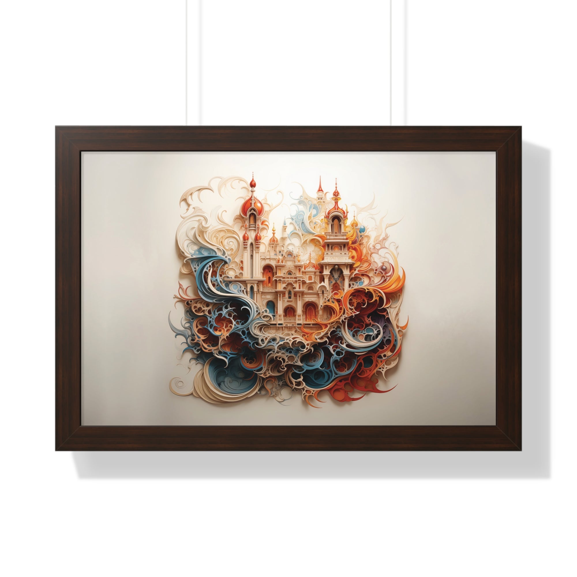 Whimsical Citadel – Mosque Themed Framed Wall Art in Swirling Hues