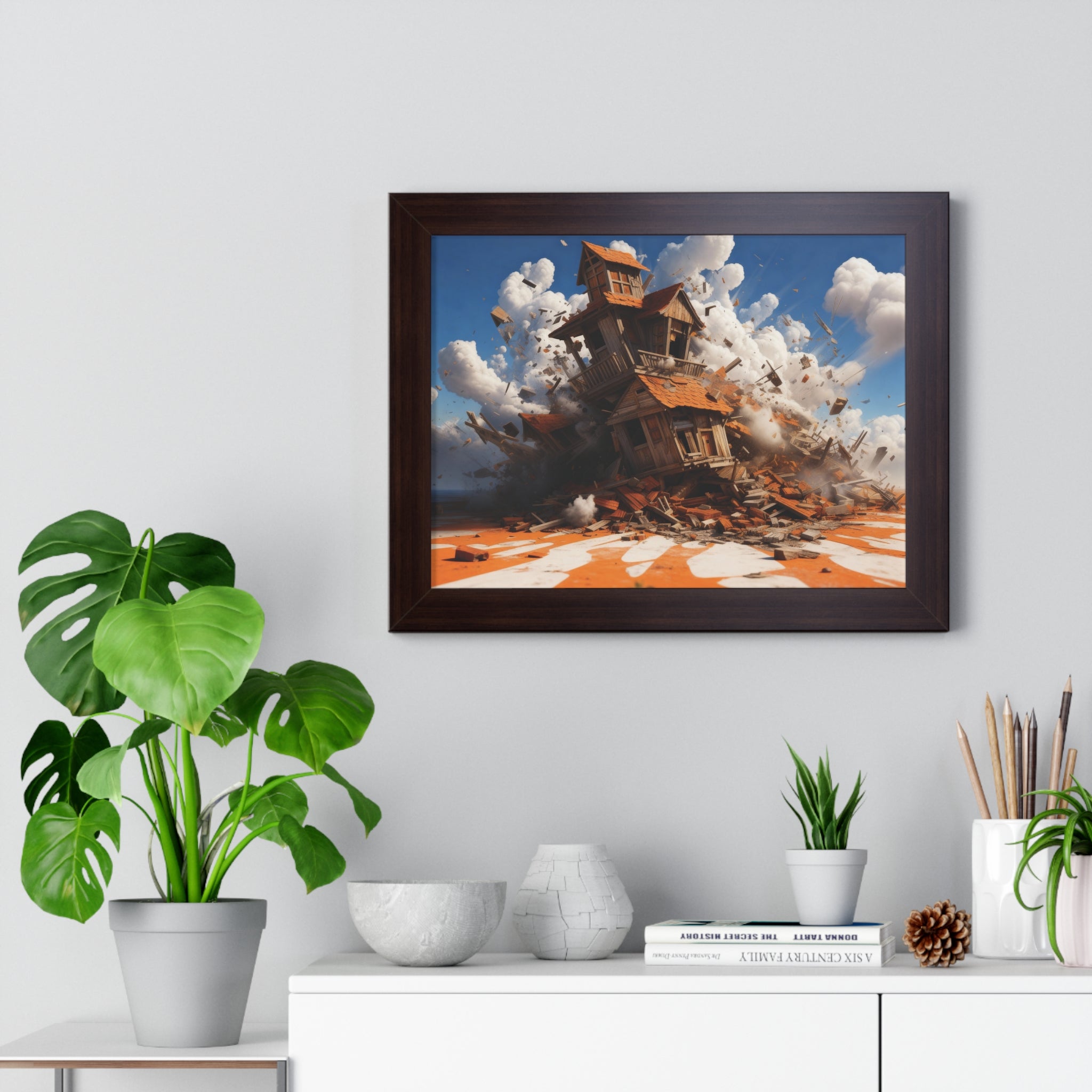 Shattered Ascent – Explosive Surreal House Wall Art