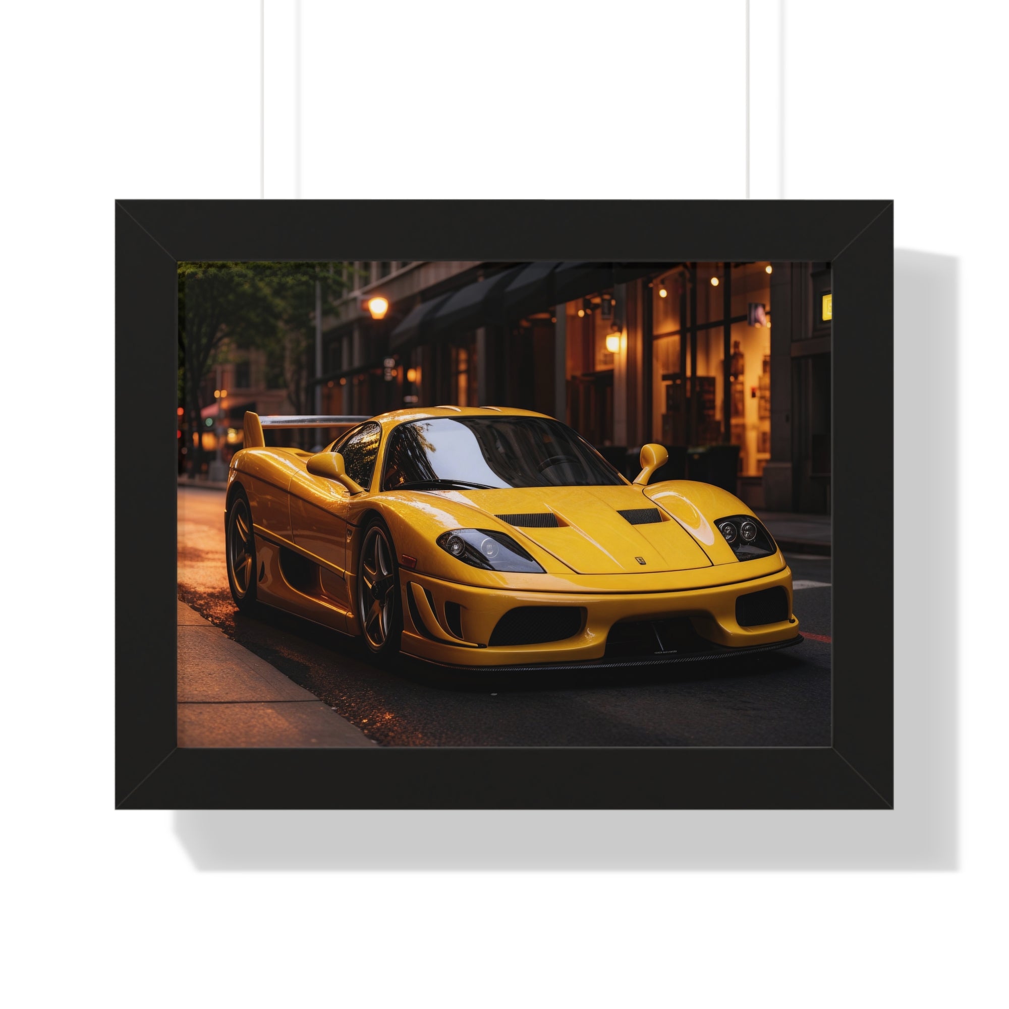 Framed Supercar Poster – Yellow Ferrari F50 in Manhattan