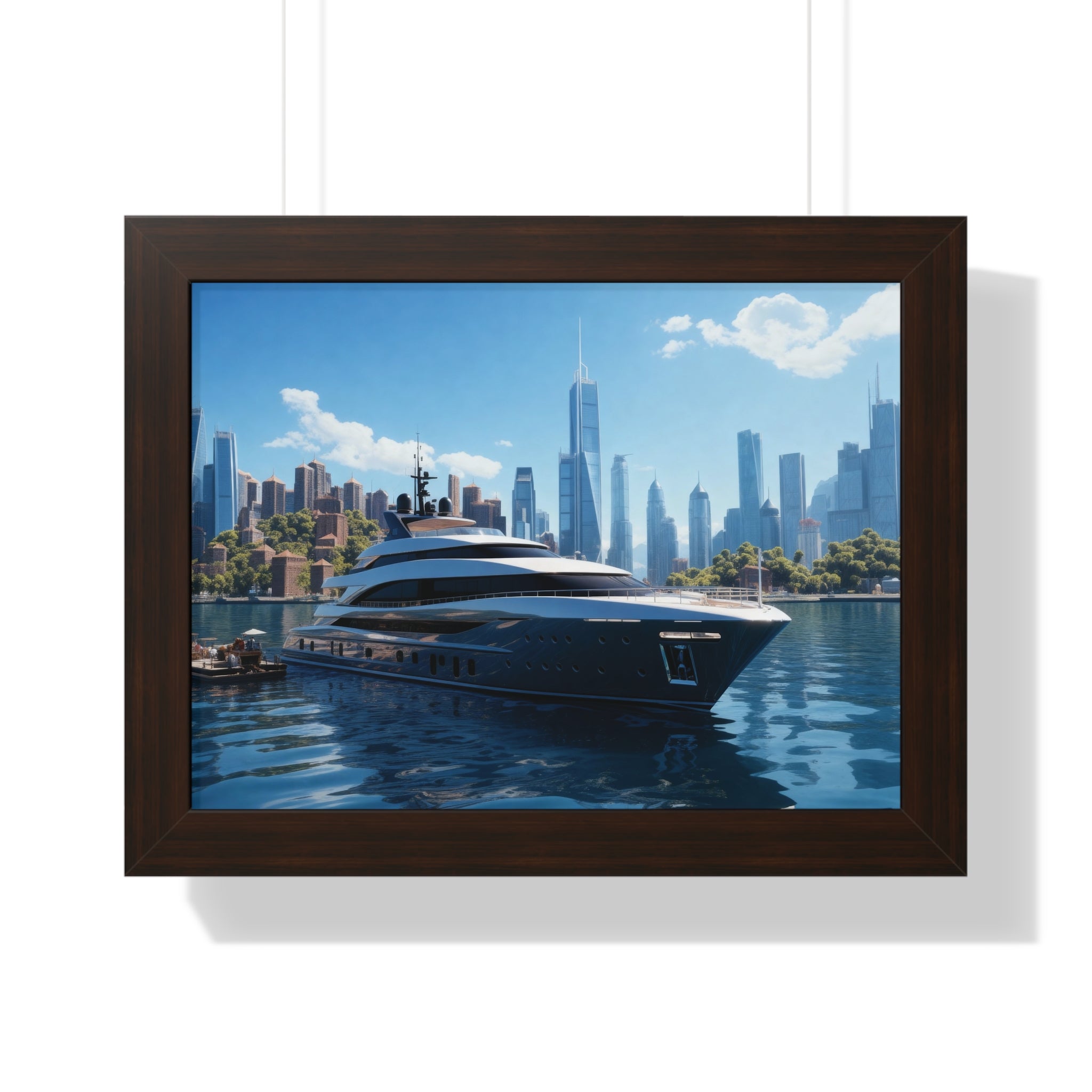 Luxury Waterfront Serenity – Framed Yacht & Skyline Wall Decor