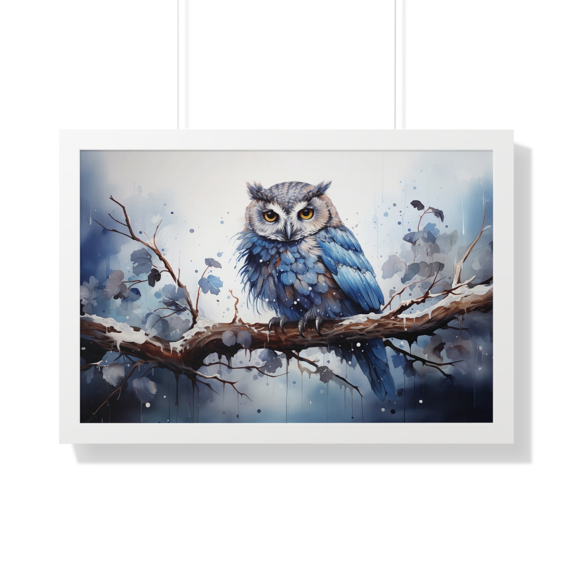 Winter❄️Watcher — Blue Owl Watercolor Print on Snowy Perch