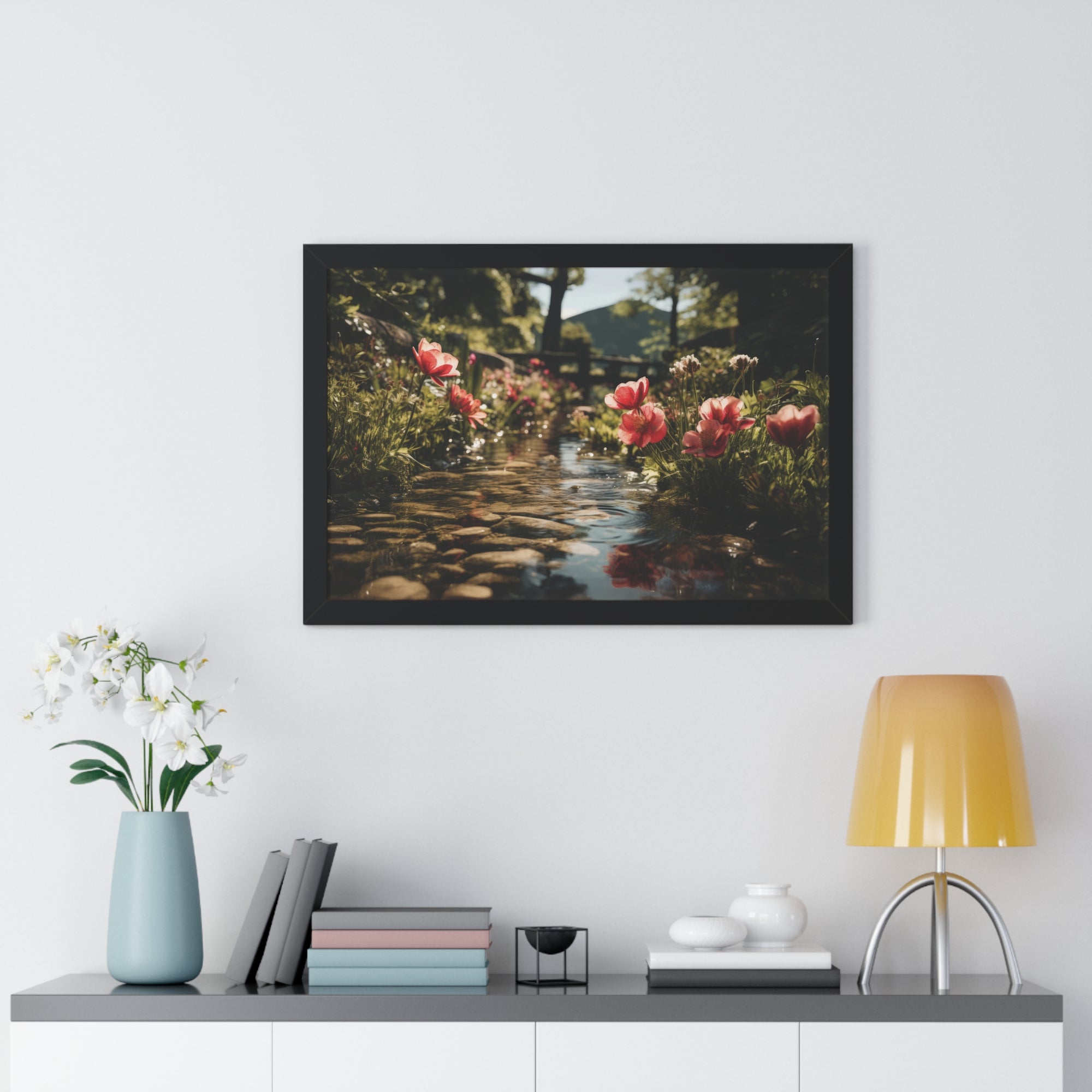 Whispers of Water – Floral Garden Landscape Print
