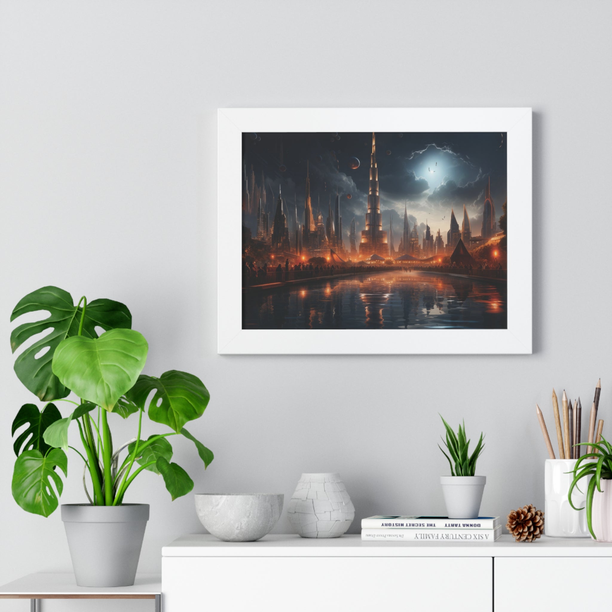 Futuristic Cityscape Night Scene – Sci-Fi Digital Art Print for Wall Decor