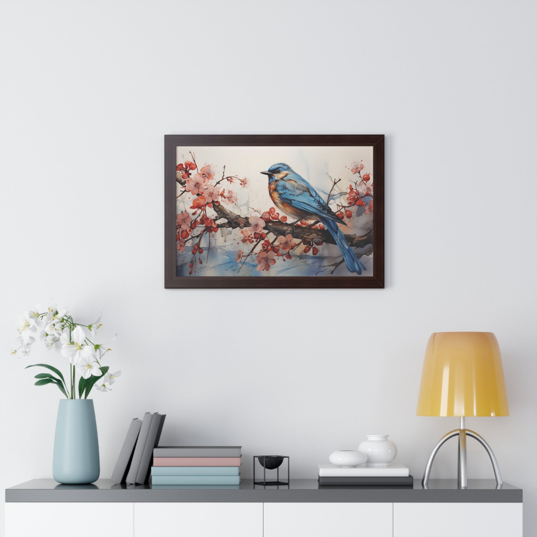 Cerulean Spring Bluebird & Cherry Blossom Wall Art