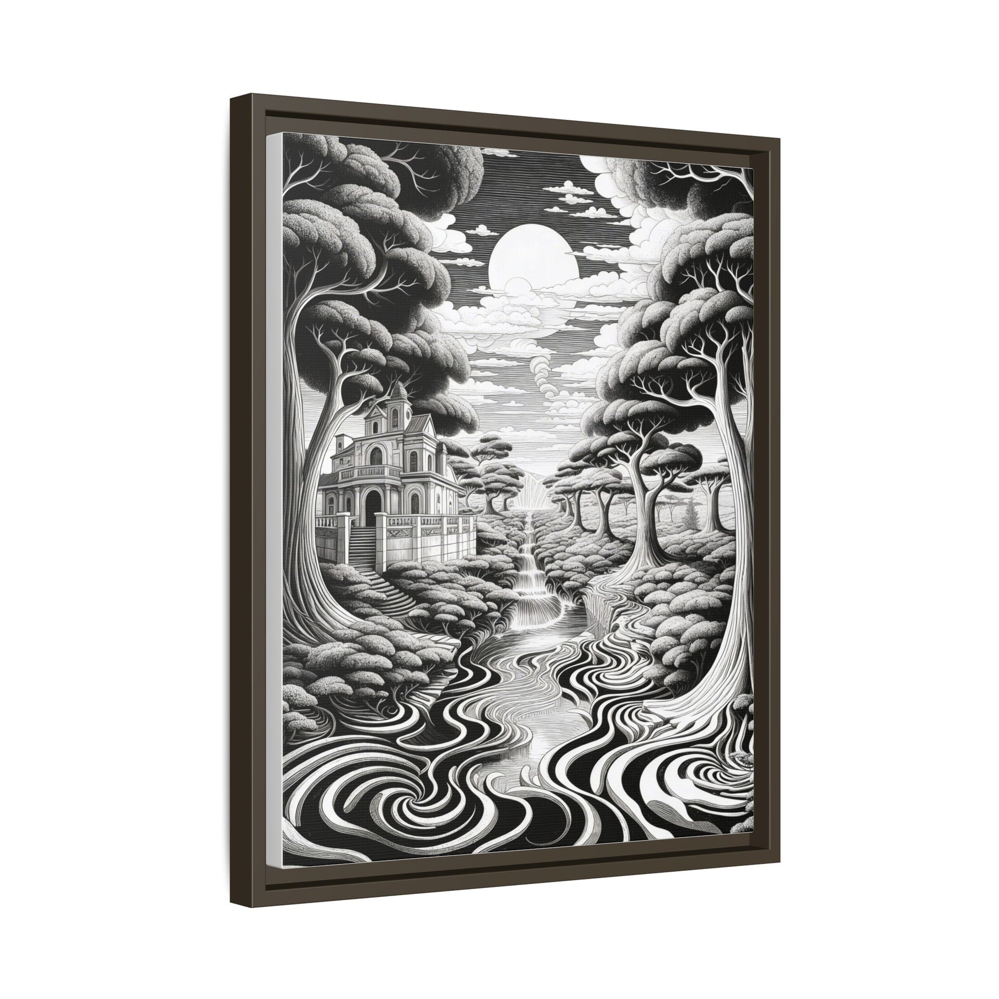 Enchanted River & Mansion Scene Luxury Landscape Wall Art