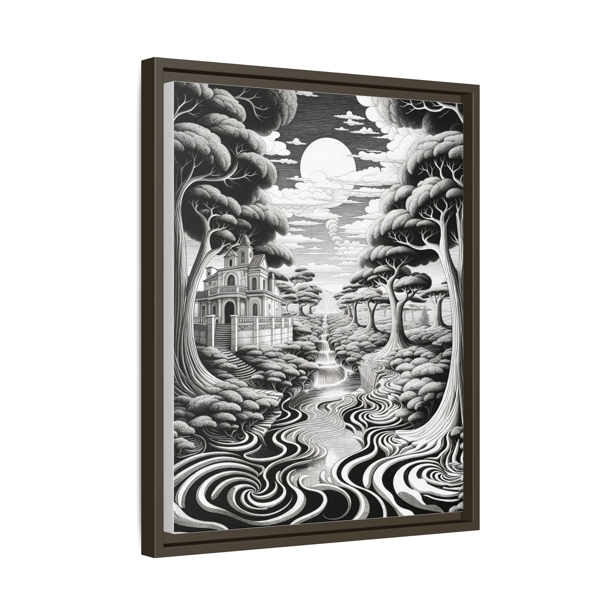 Enchanted River & Mansion Scene Luxury Landscape Wall Art