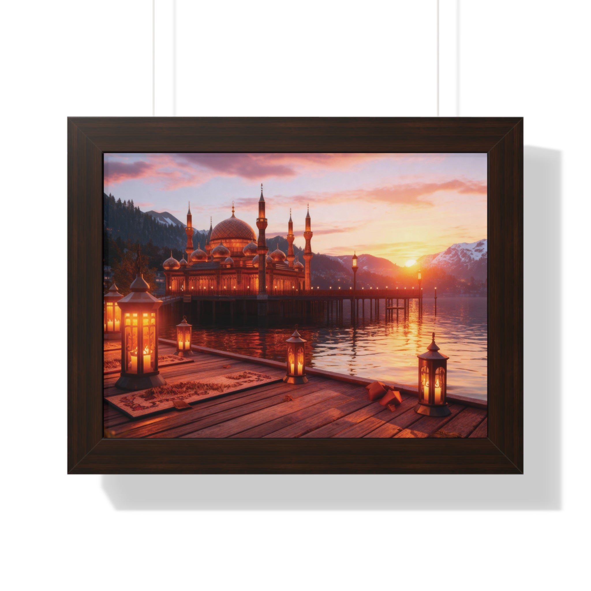 Twilight Serenity – Illuminated Mosque Reflections Framed Wall Art