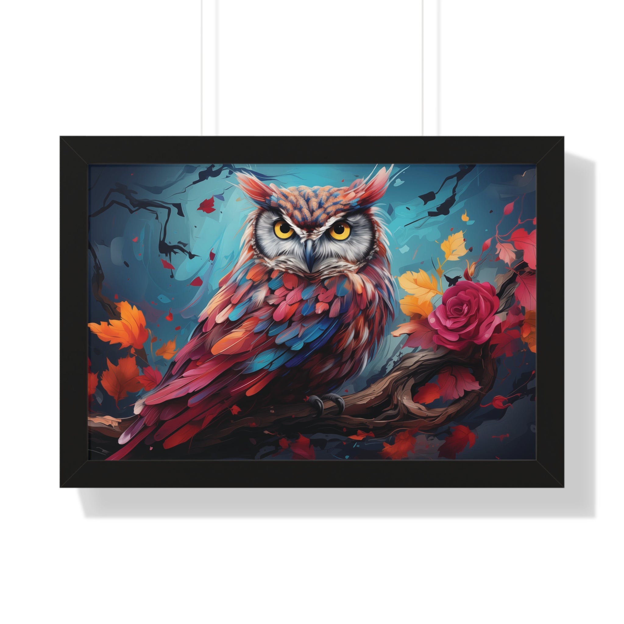 Crimson Perch —🌹Vibrant Owl Wall Art with Autumn Bloom