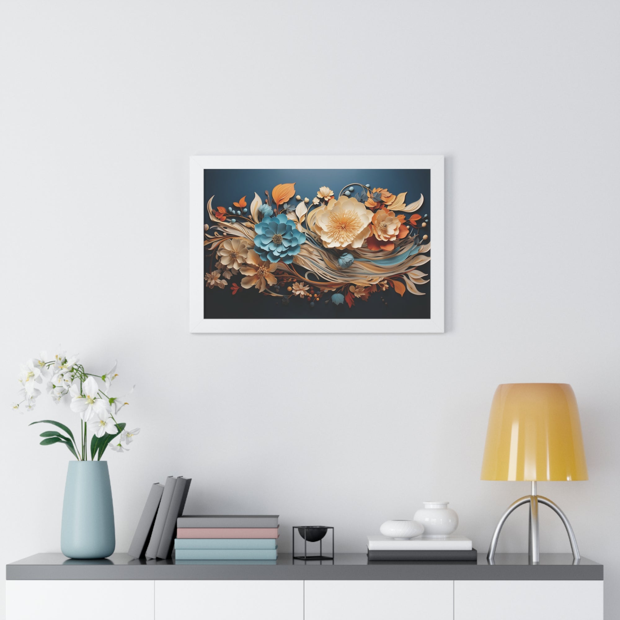 Midnight Bloom  Sculpted Paper Flower Wall Art in Sapphire & Saffron