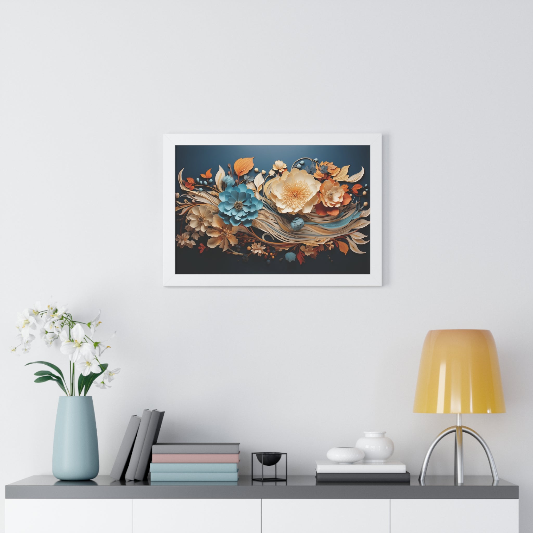 Midnight Bloom  Sculpted Paper Flower Wall Art in Sapphire & Saffron