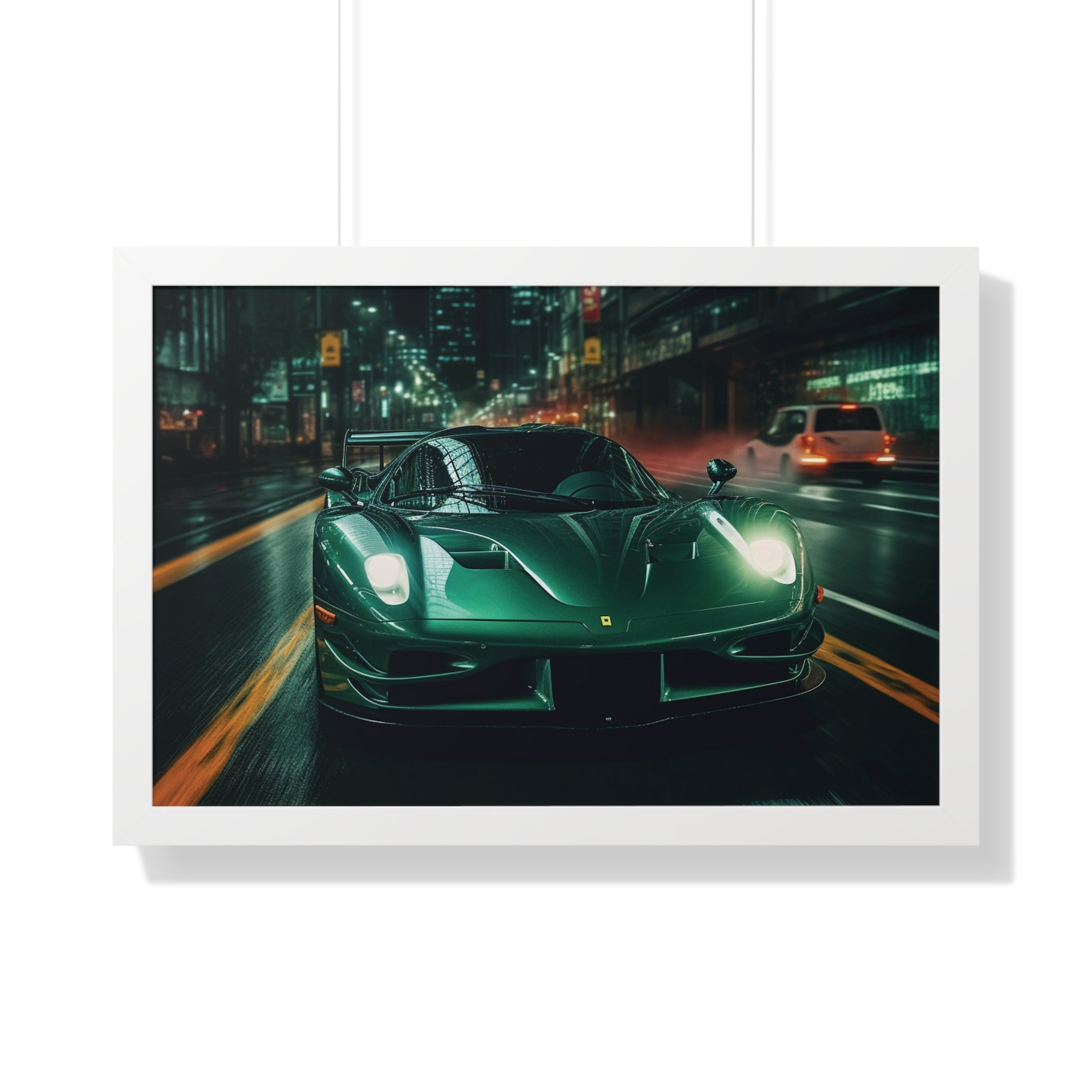 Framed Emerald Green Ferrari F50 Horizontal Poster | Supercar Wall Art