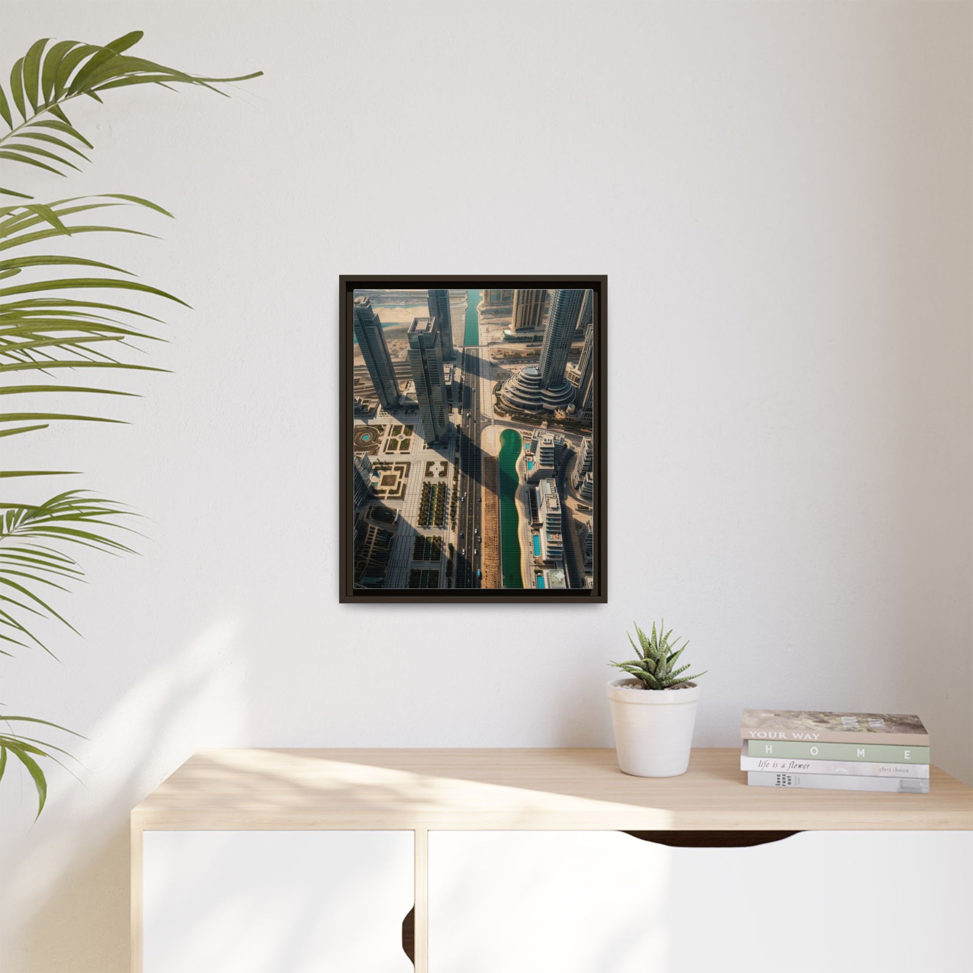 Framed Aerial View of Dubai – High-Resolution Cityscape Wall Art