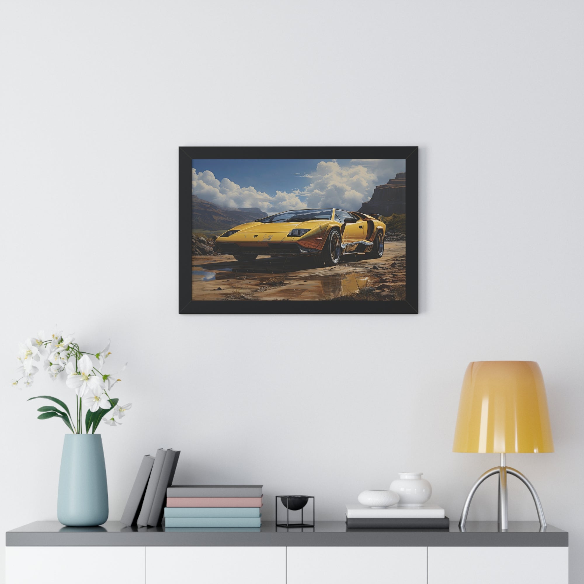 Yellow Lamborghini Countach - Framed Supercar Masterpiece