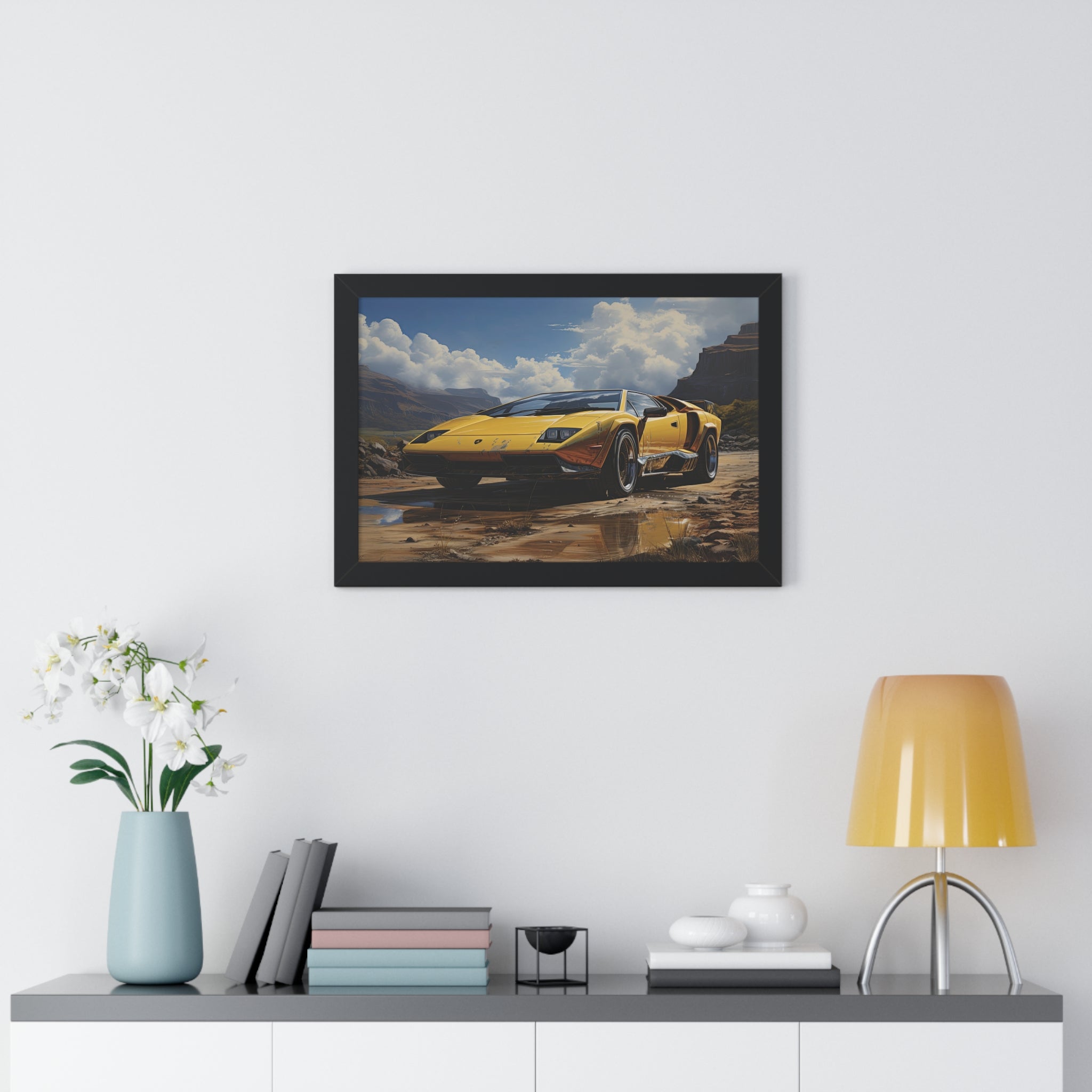 Yellow Lamborghini Countach - Framed Supercar Masterpiece