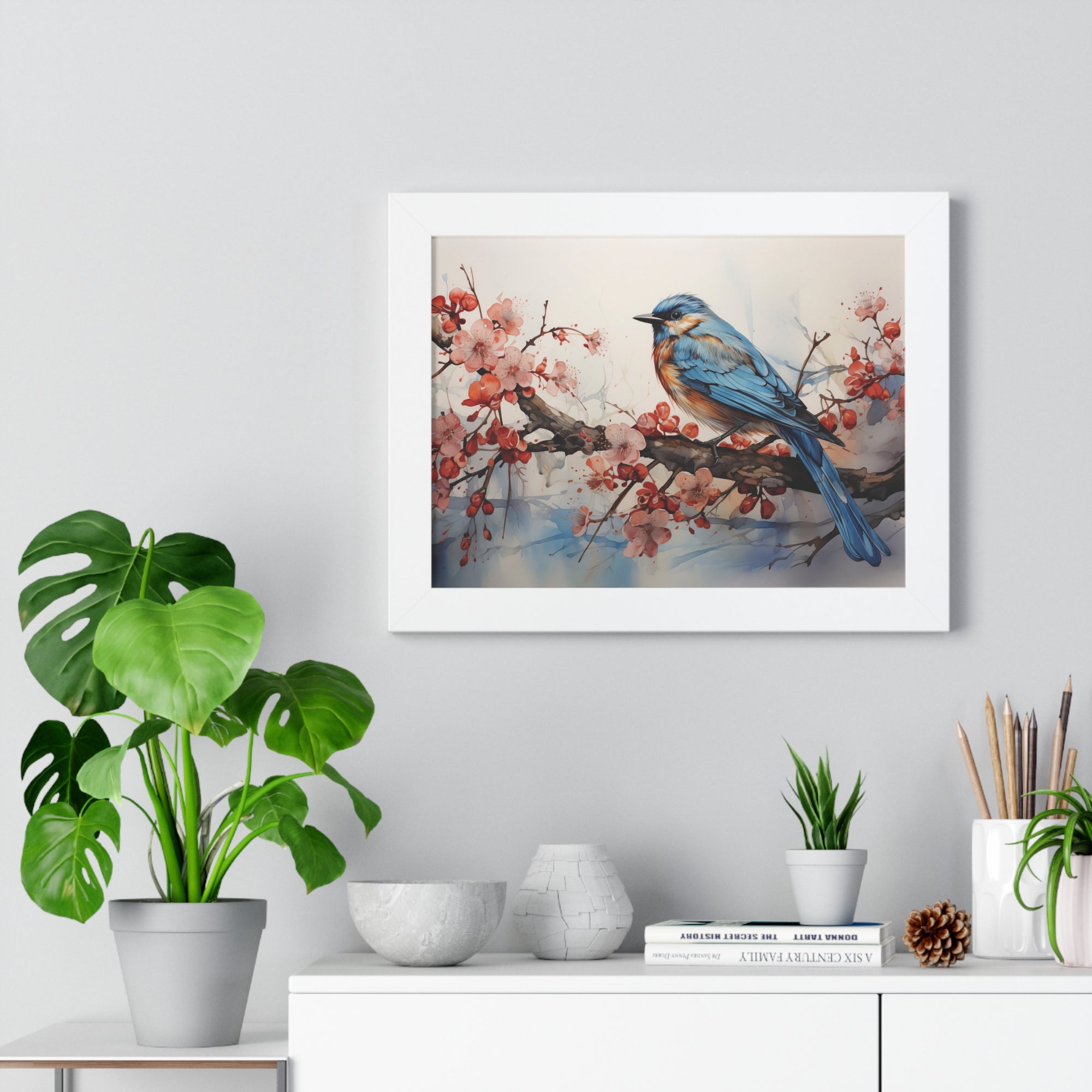 Cerulean Spring Bluebird & Cherry Blossom Wall Art