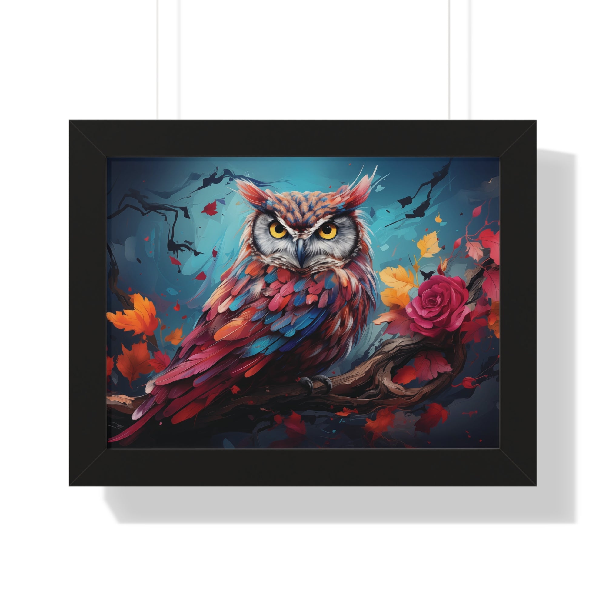 Crimson Perch —🌹Vibrant Owl Wall Art with Autumn Bloom