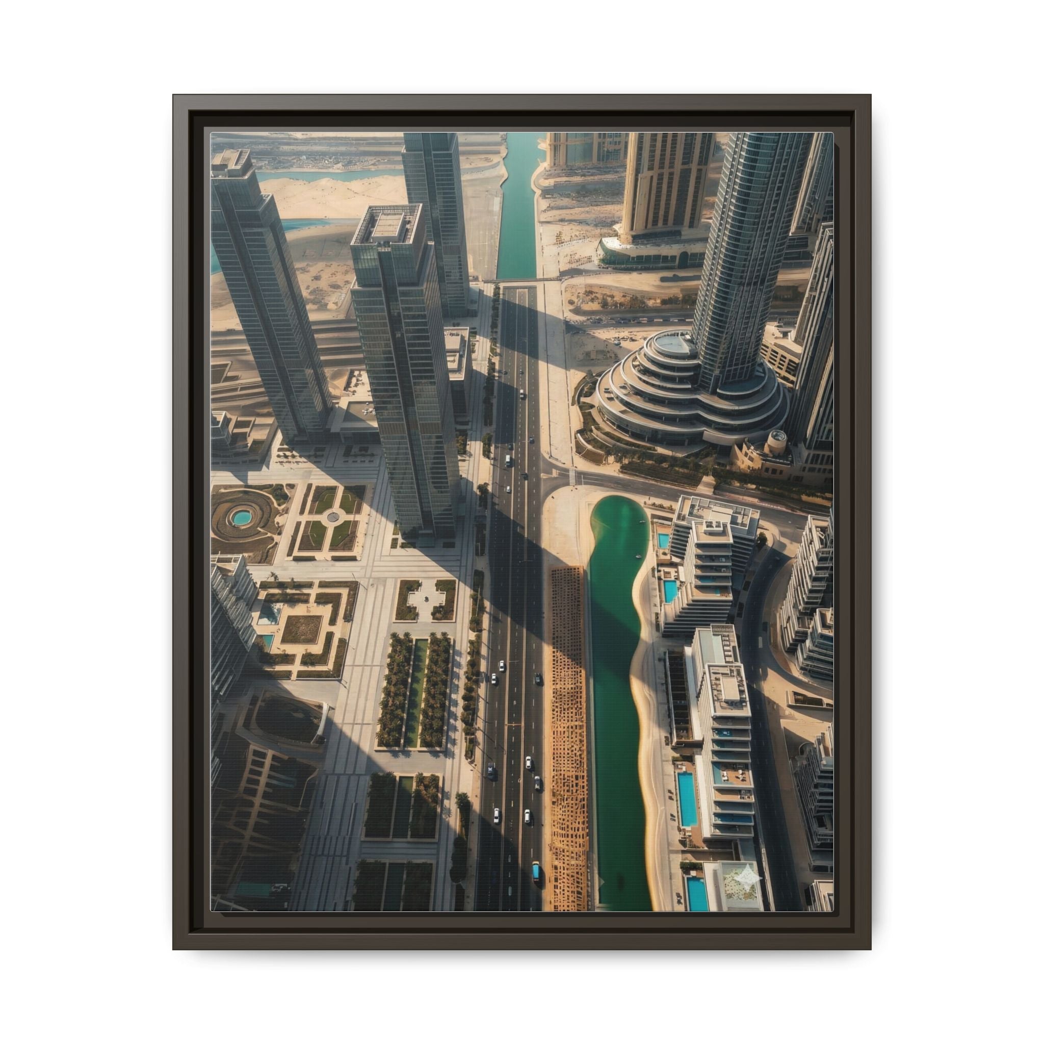 Framed Aerial View of Dubai – High-Resolution Cityscape Wall Art