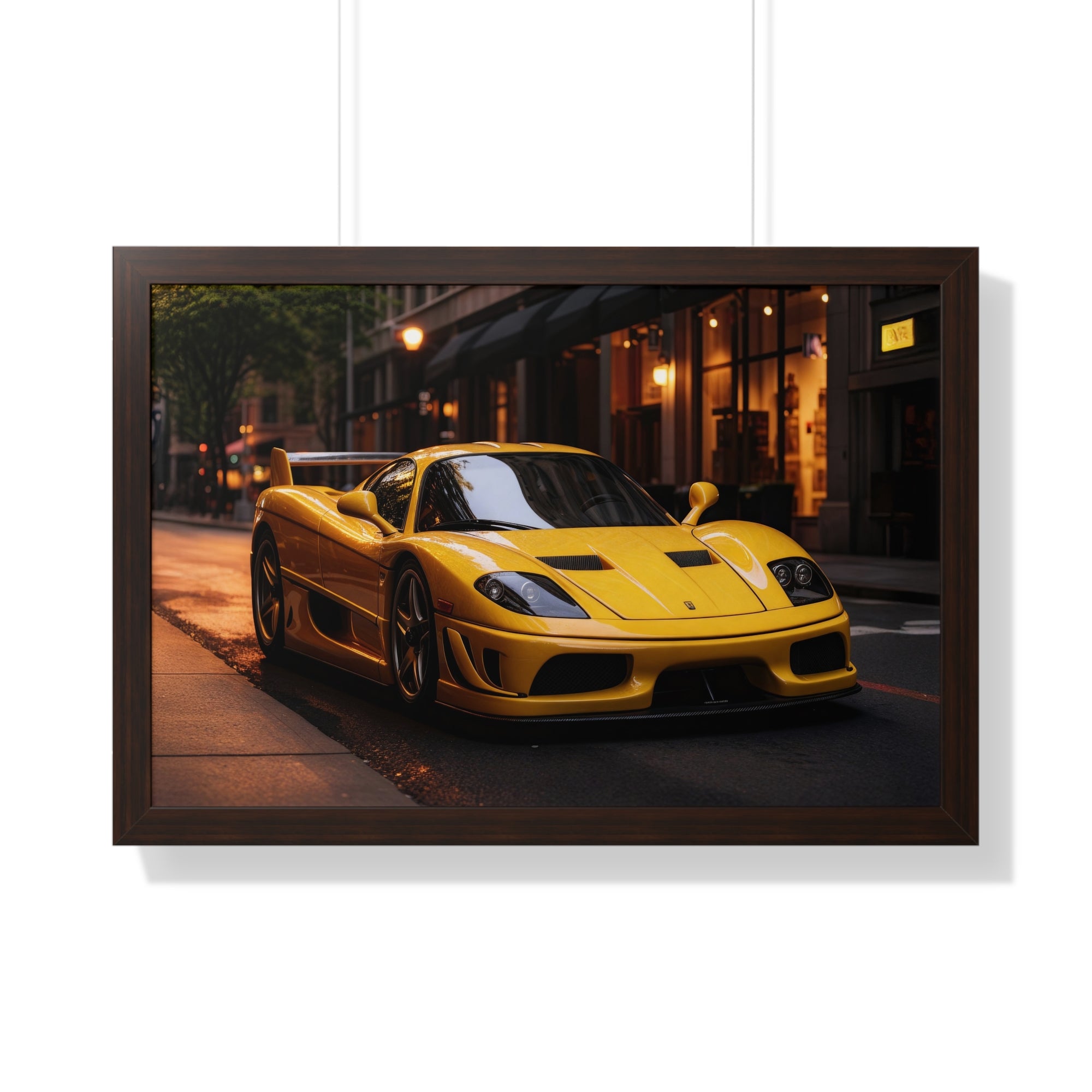 Framed Supercar Poster – Yellow Ferrari F50 in Manhattan
