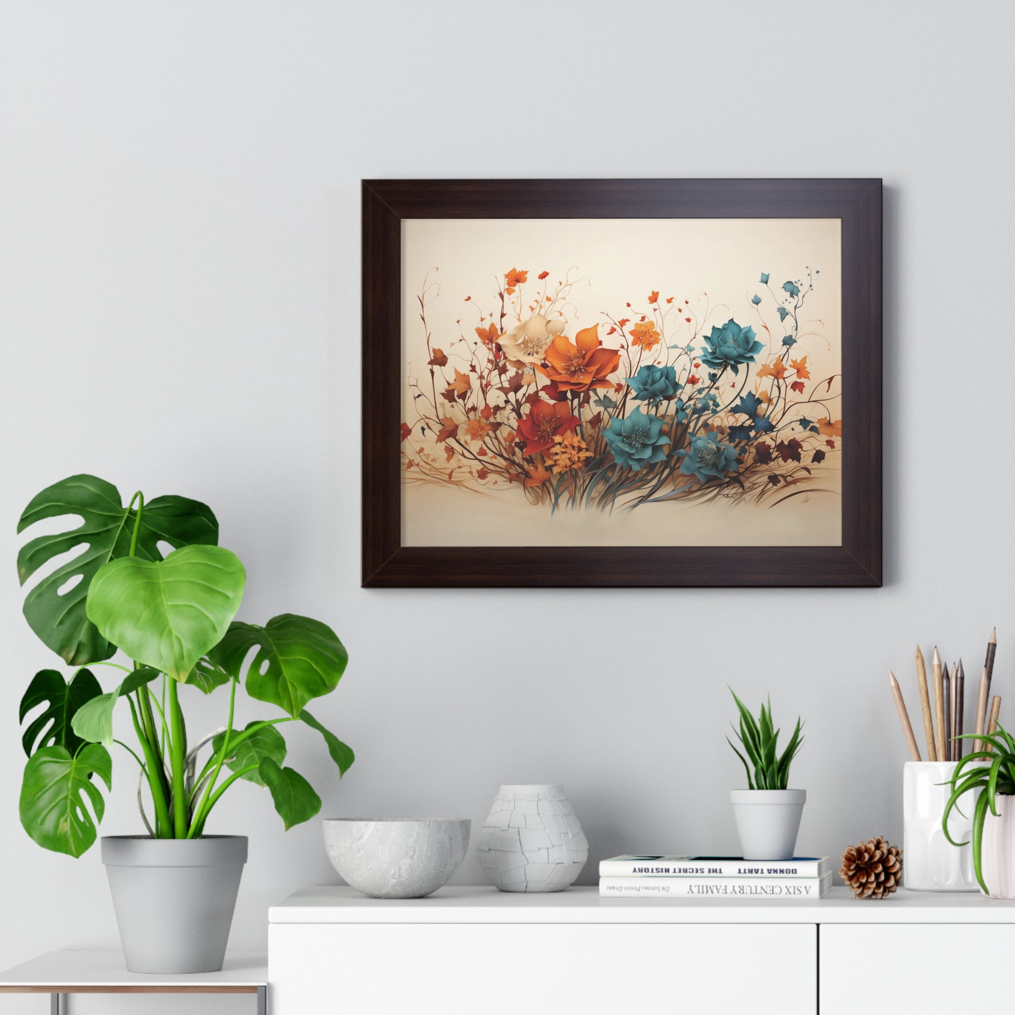 Amber Reverie Botanical Wall Art in Burnt Teal & Marigold