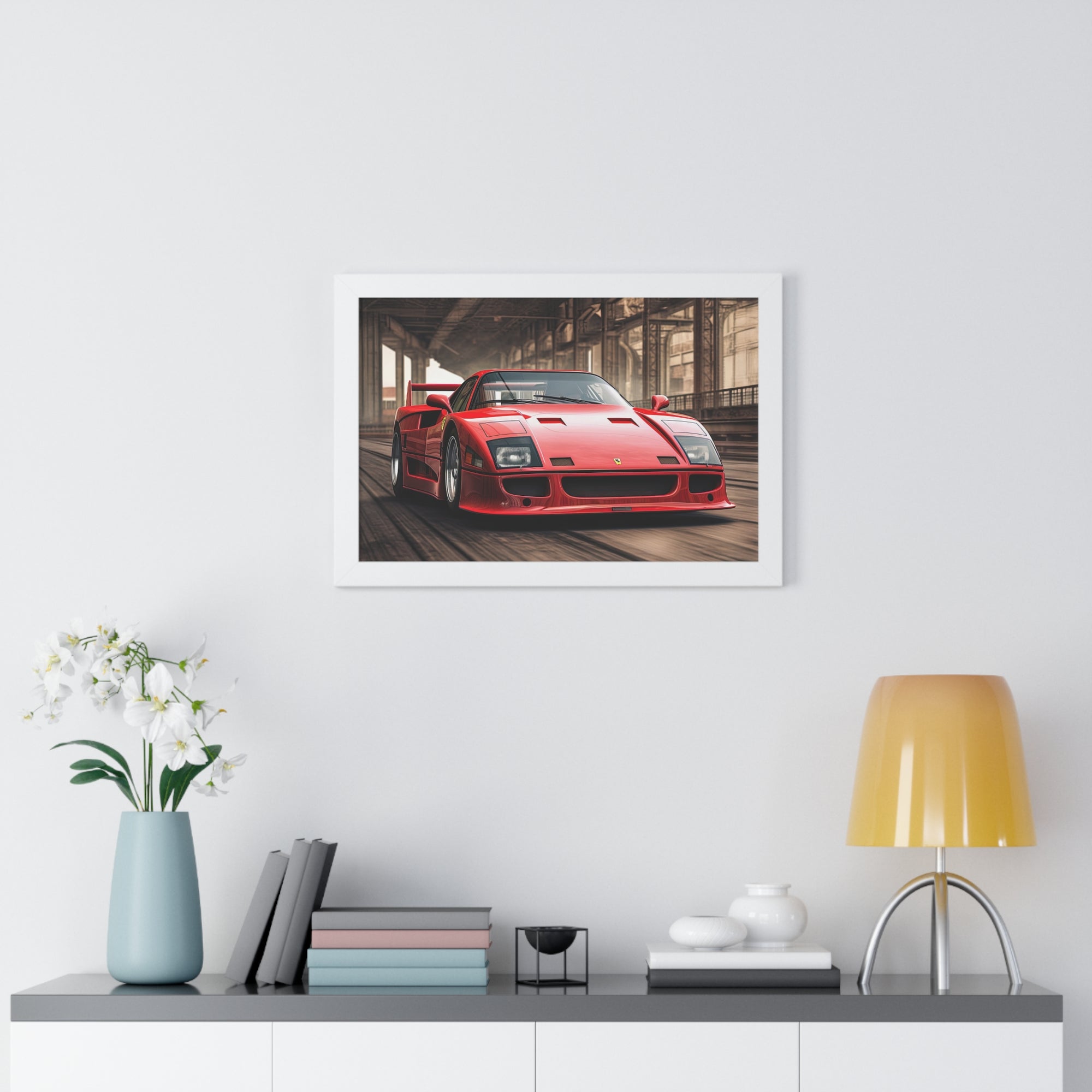 Ferrari F50 Wall Decor – Red Icon Framed in Horizontal Format