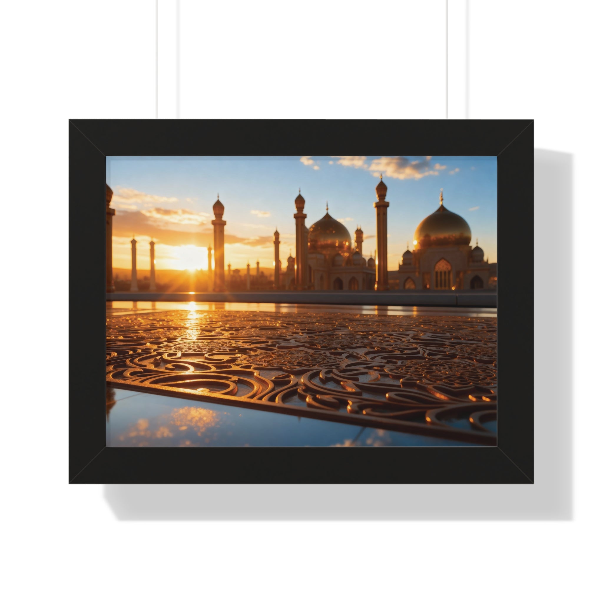 Golden Serenity Sunset Mosque Wall Art – Islamic Architecture Print