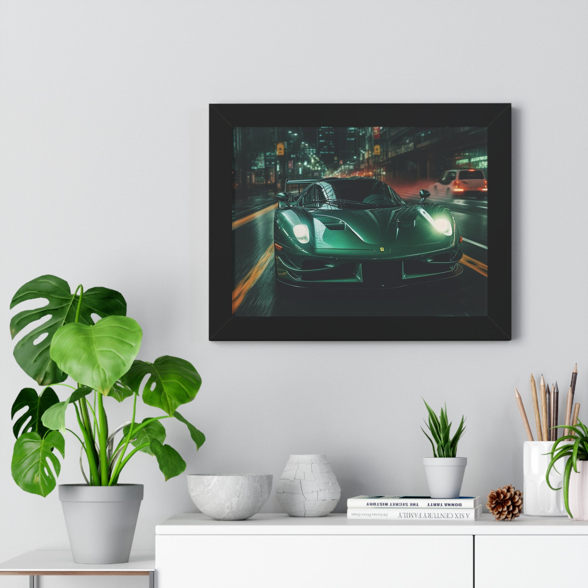 Framed Emerald Green Ferrari F50 Horizontal Poster | Supercar Wall Art