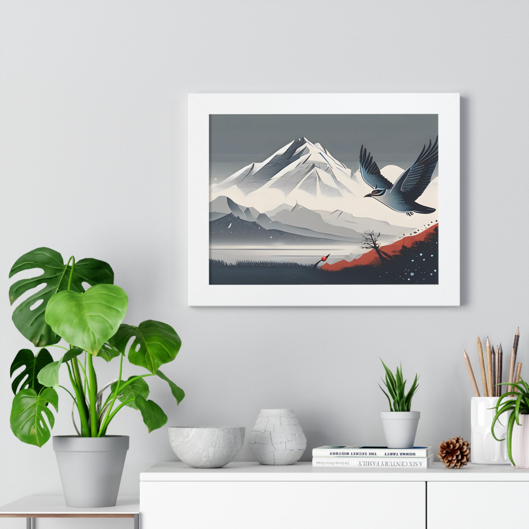Solitary Tree🌲& Soaring Bird – Minimalist Nature Print