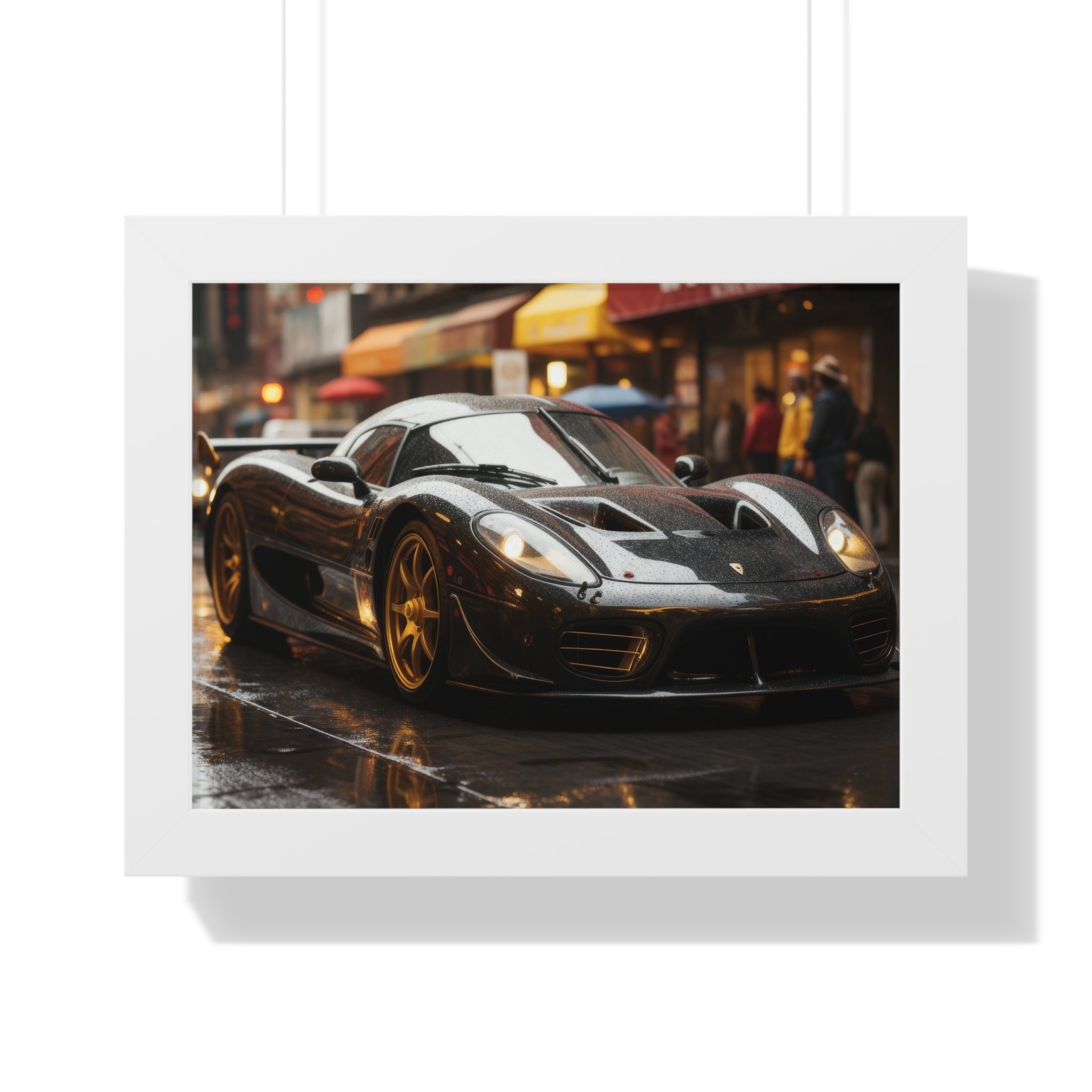 Exotic Black Ferrari F50 Framed Horizontal Poster – Supercar Wall Art for Car Enthusiasts