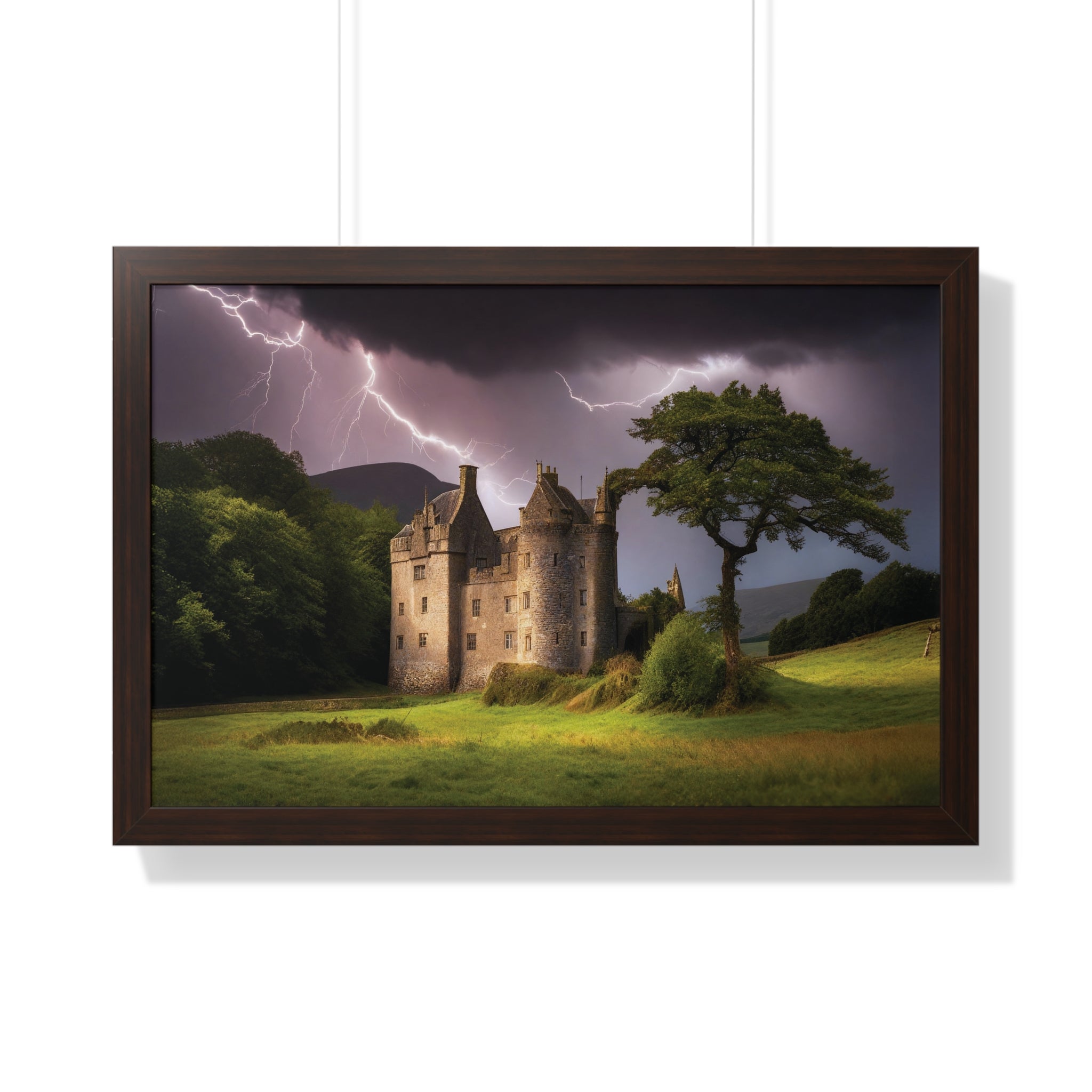 Mystic Castle Lightning Storm Wall Art – Dramatic Gothic Landscape Print