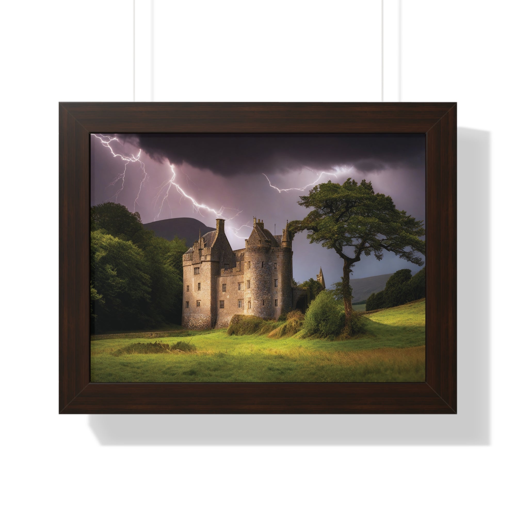 Mystic Castle Lightning Storm Wall Art – Dramatic Gothic Landscape Print