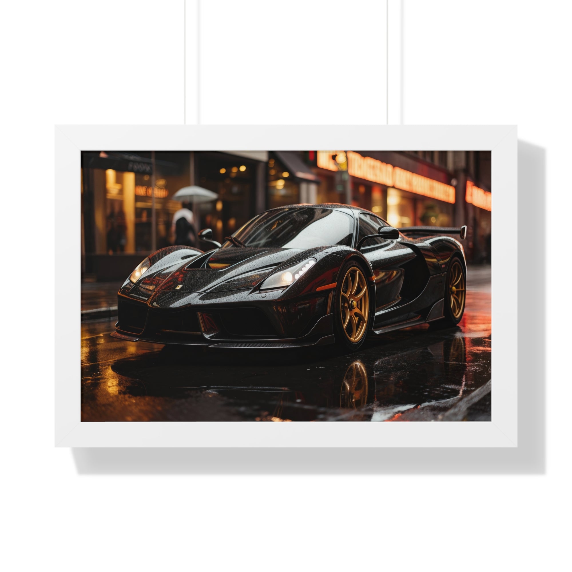 Framed Black Ferrari F50 Poster – Bold Automotive Statement Piece