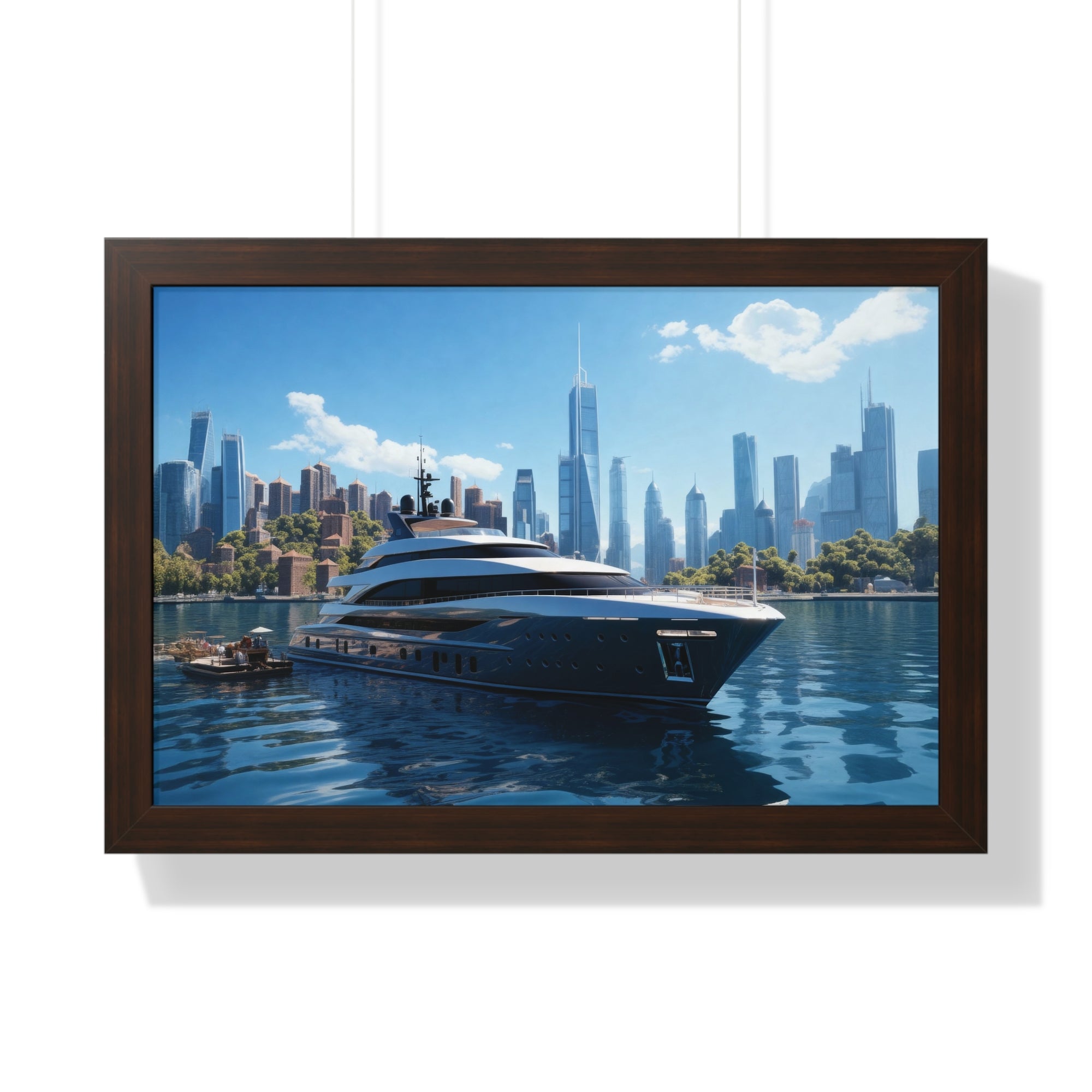 Luxury Waterfront Serenity – Framed Yacht & Skyline Wall Decor