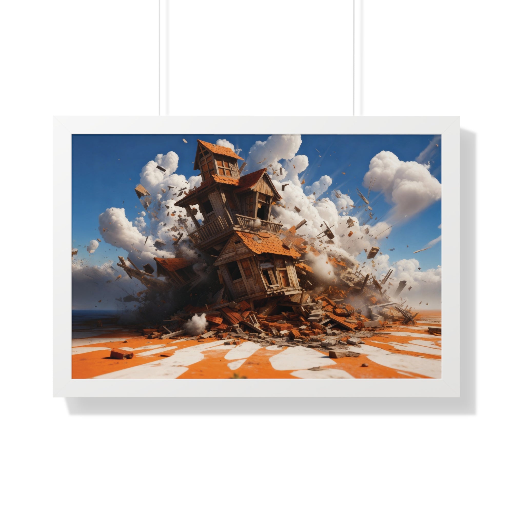 Shattered Ascent – Explosive Surreal House Wall Art