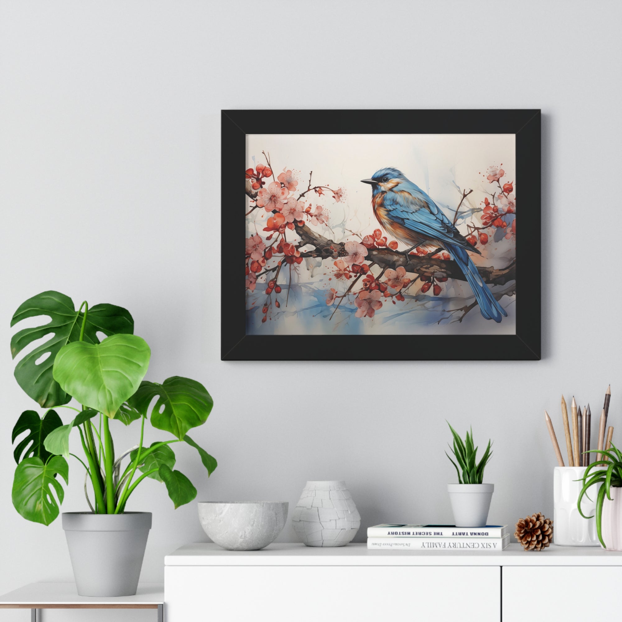 Cerulean Spring Bluebird & Cherry Blossom Wall Art