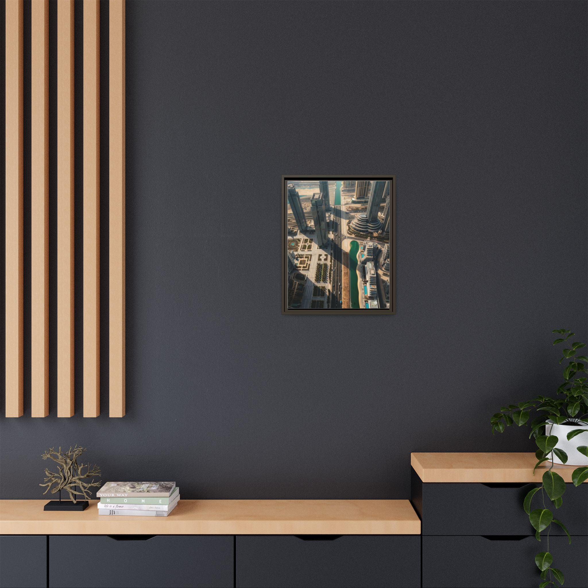 Framed Aerial View of Dubai – High-Resolution Cityscape Wall Art