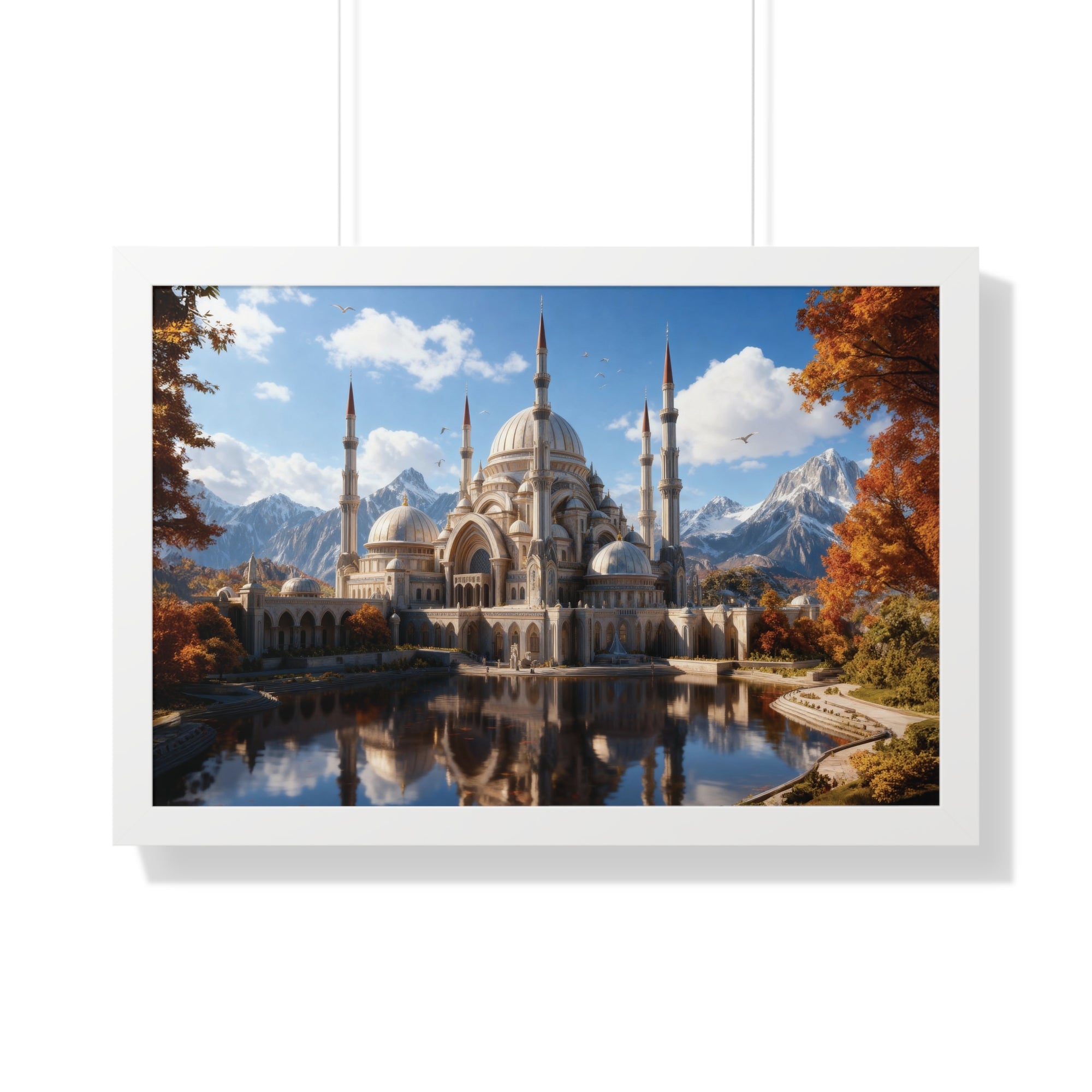 Echoes of Elevation – Majestic Mosque Reflections Framed Wall Art
