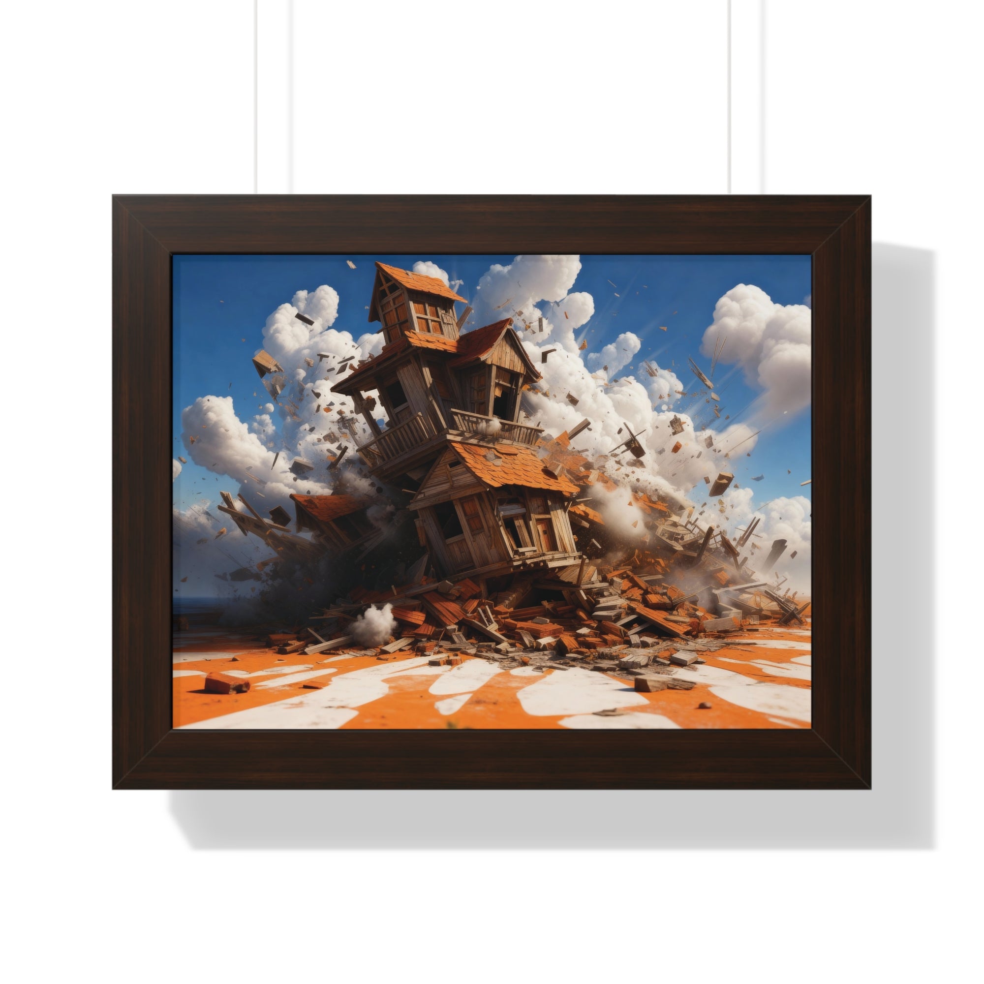 Shattered Ascent – Explosive Surreal House Wall Art