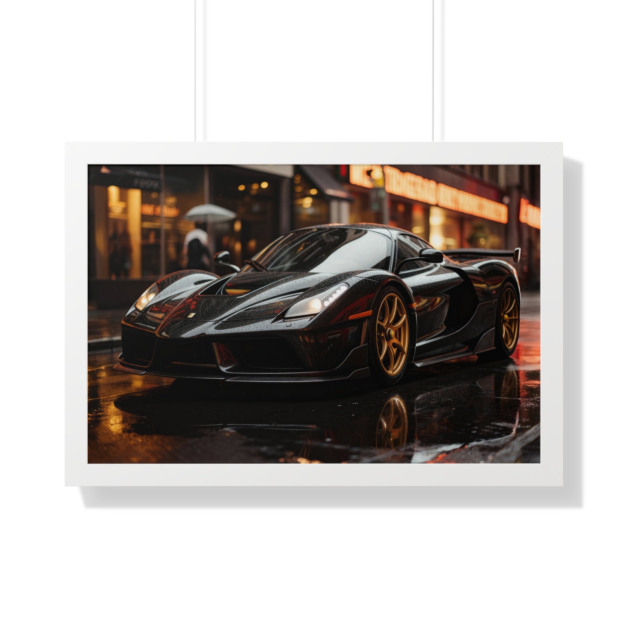 Framed Black Ferrari F50 Poster – Bold Automotive Statement Piece