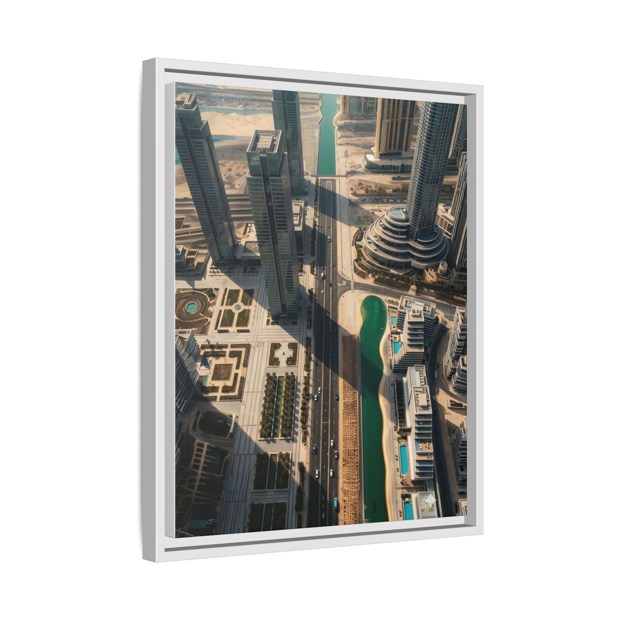 Framed Aerial View of Dubai – High-Resolution Cityscape Wall Art