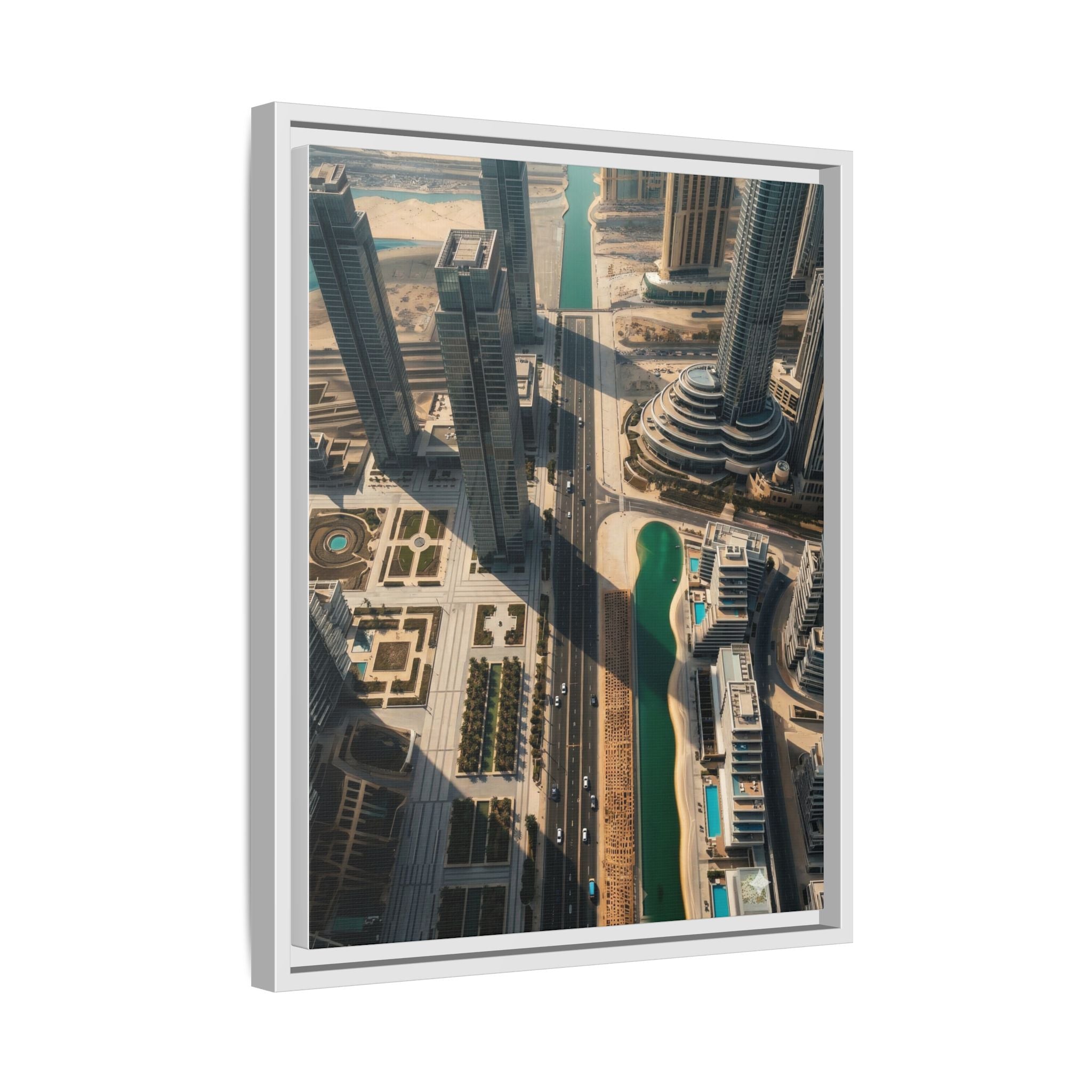 Framed Aerial View of Dubai – High-Resolution Cityscape Wall Art