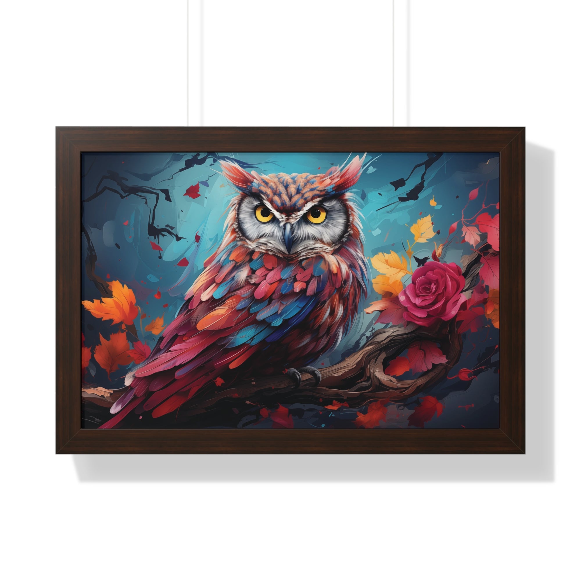 Crimson Perch —🌹Vibrant Owl Wall Art with Autumn Bloom