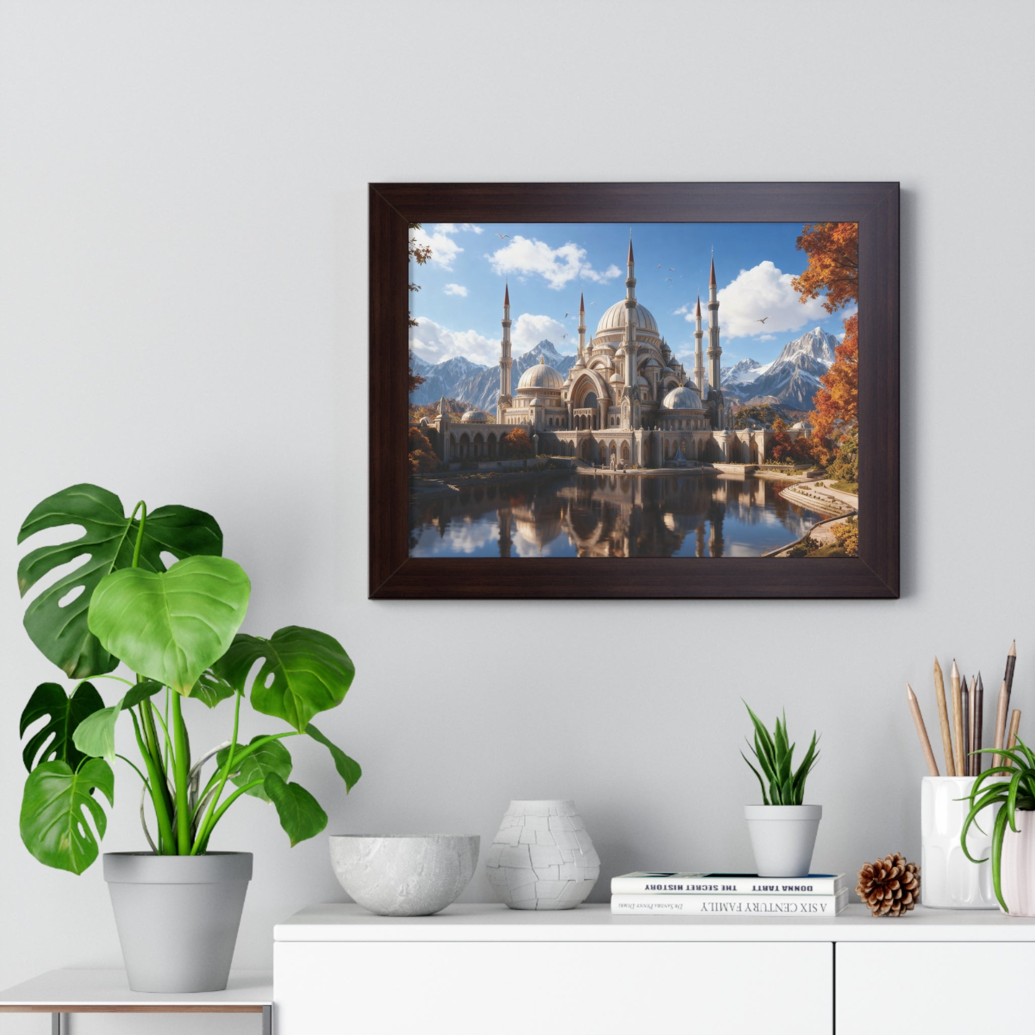 Echoes of Elevation – Majestic Mosque Reflections Framed Wall Art