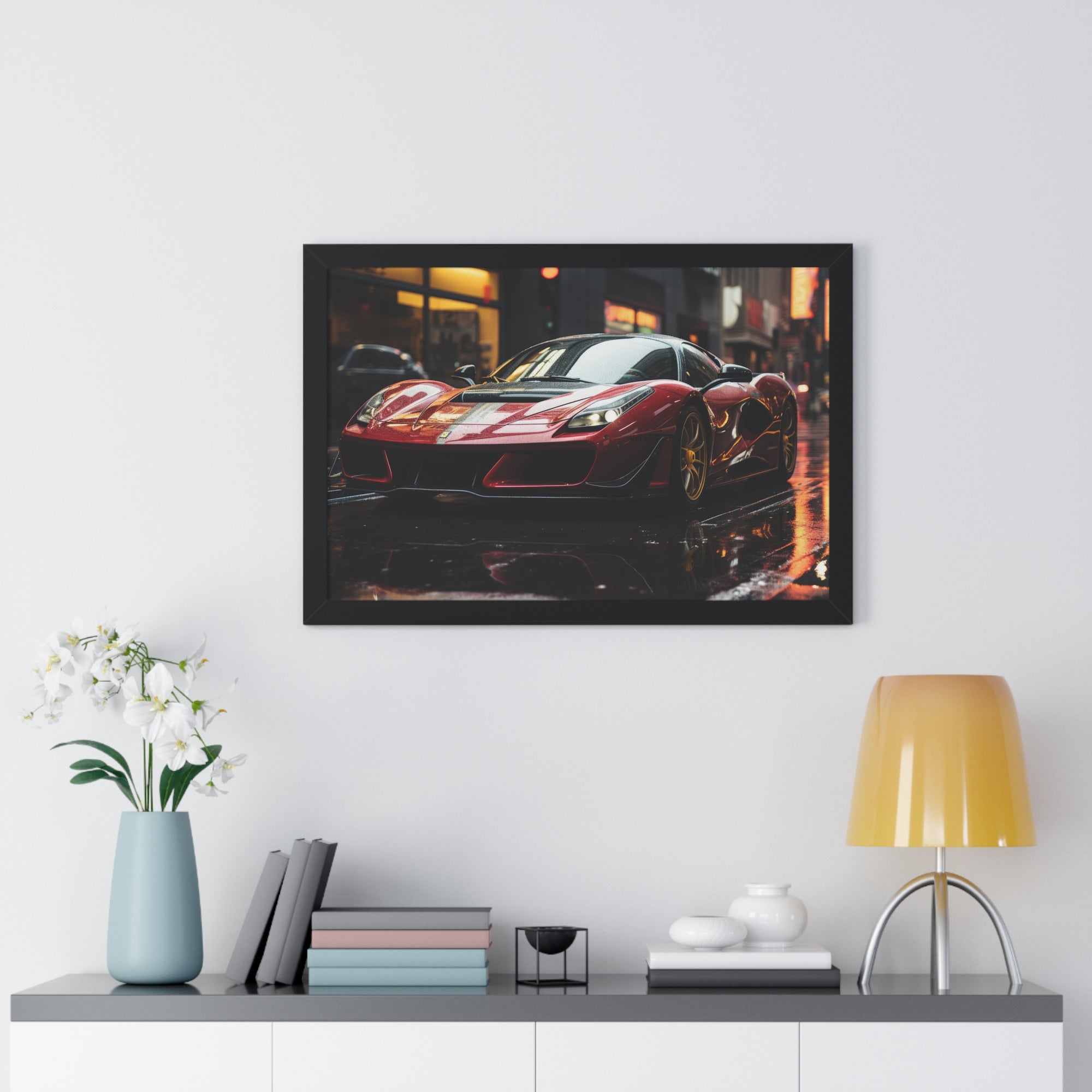 Framed Red Ferrari F50 Horizontal Poster – Supercar Wall Art for Car Enthusiasts
