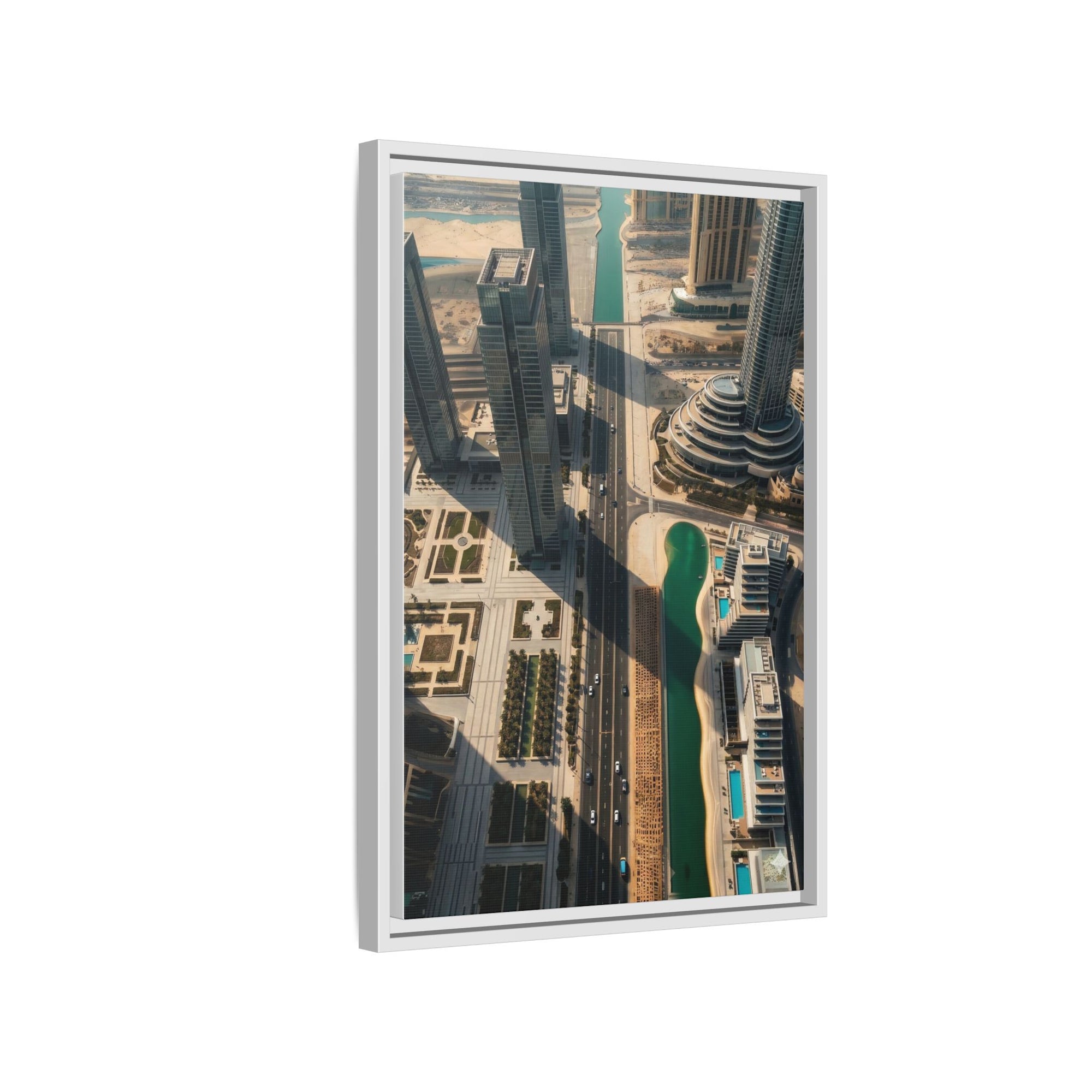 Framed Aerial View of Dubai – High-Resolution Cityscape Wall Art