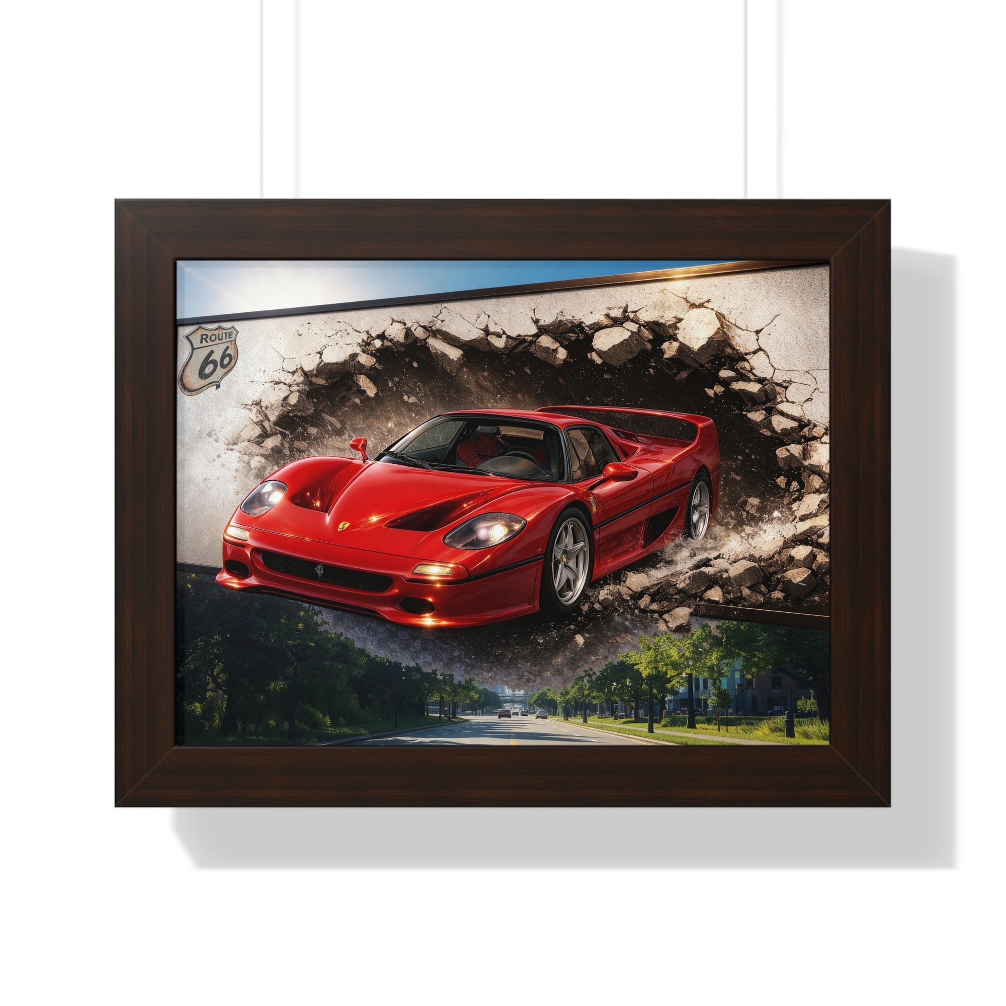 Ferrari F50 Breaking Through Wall – 4K Supercar Canvas