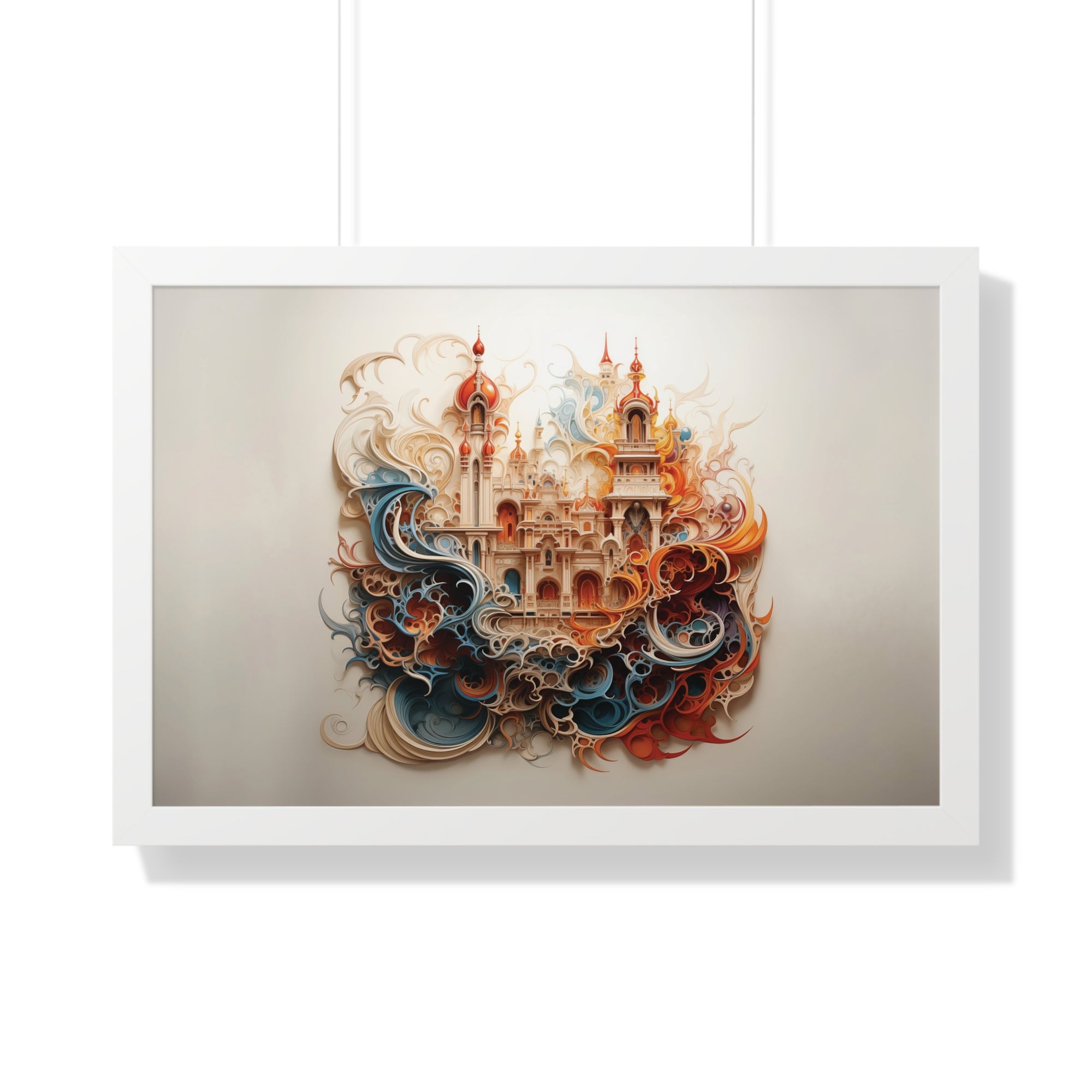 Whimsical Citadel – Mosque Themed Framed Wall Art in Swirling Hues