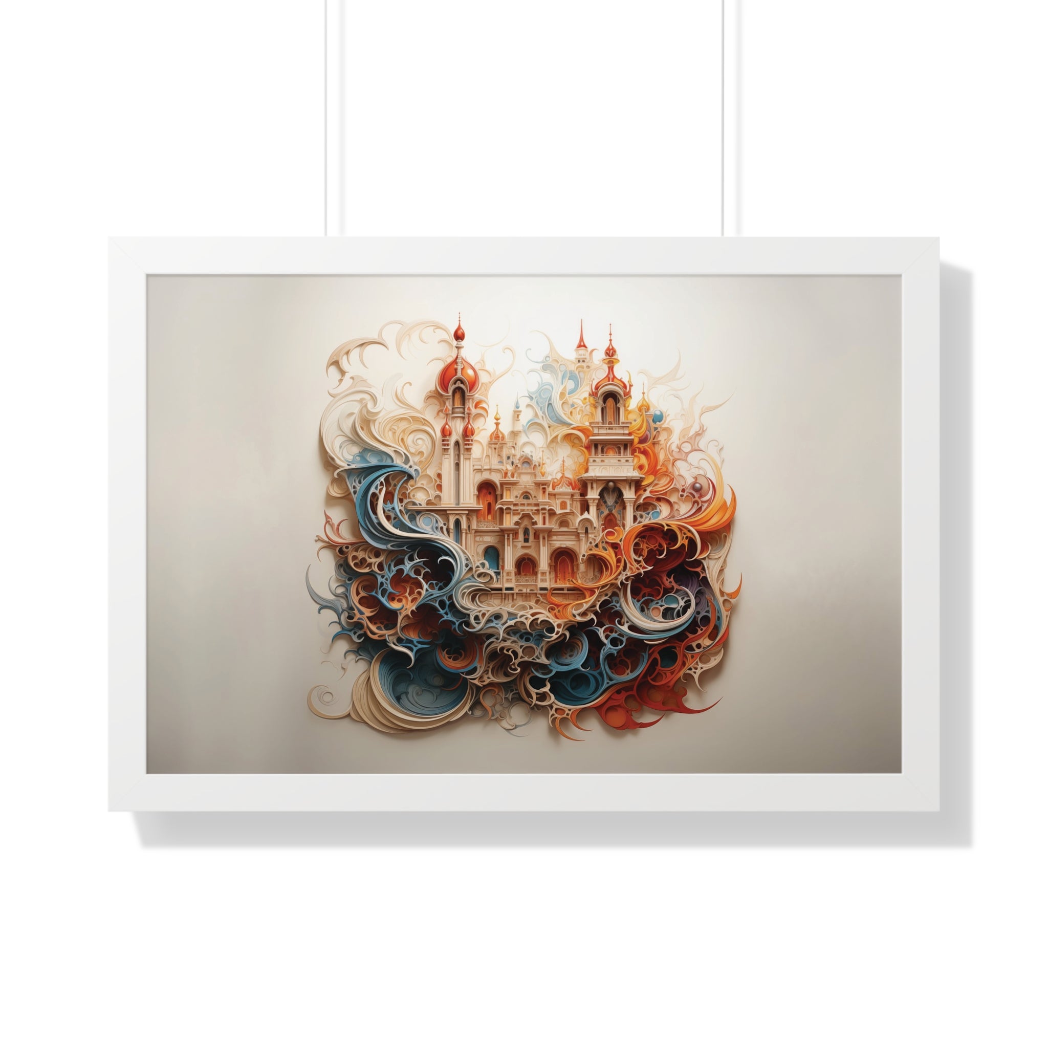 Whimsical Citadel – Mosque Themed Framed Wall Art in Swirling Hues