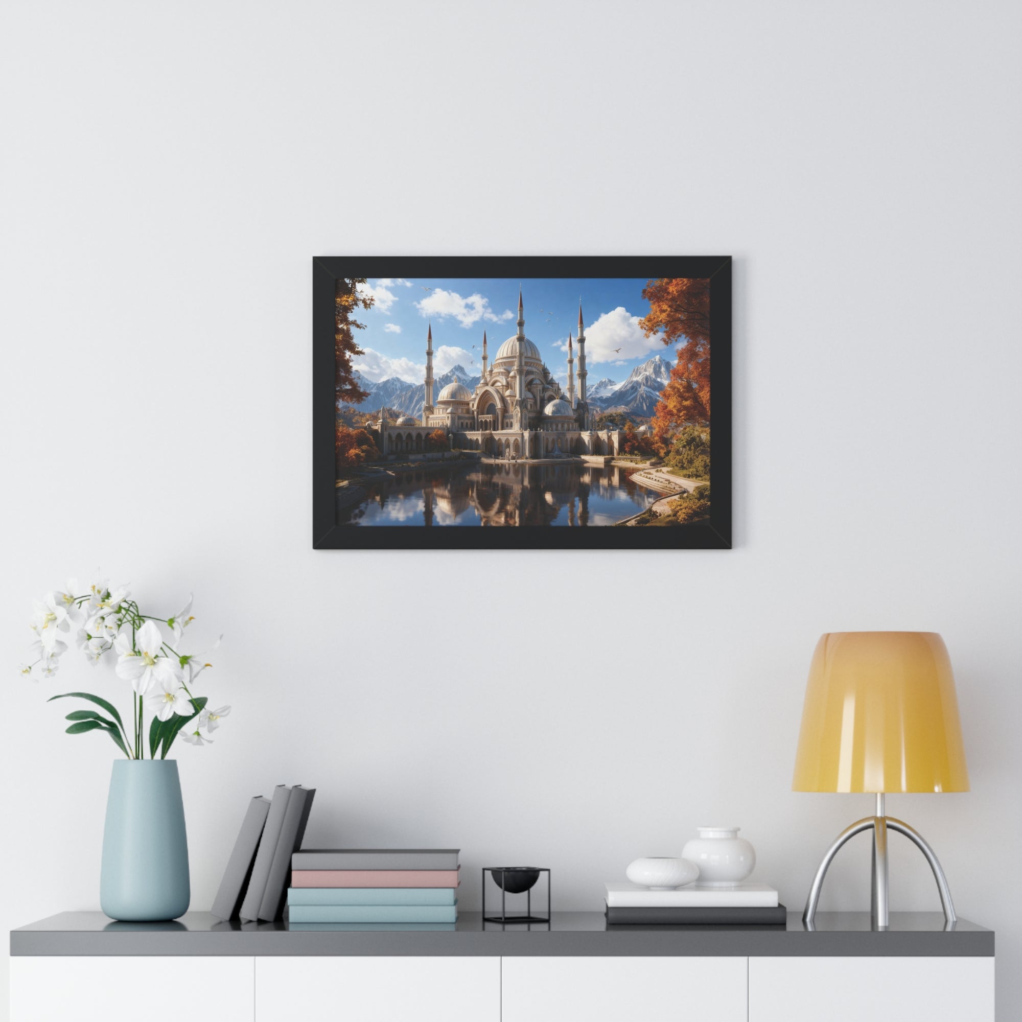 Echoes of Elevation – Majestic Mosque Reflections Framed Wall Art