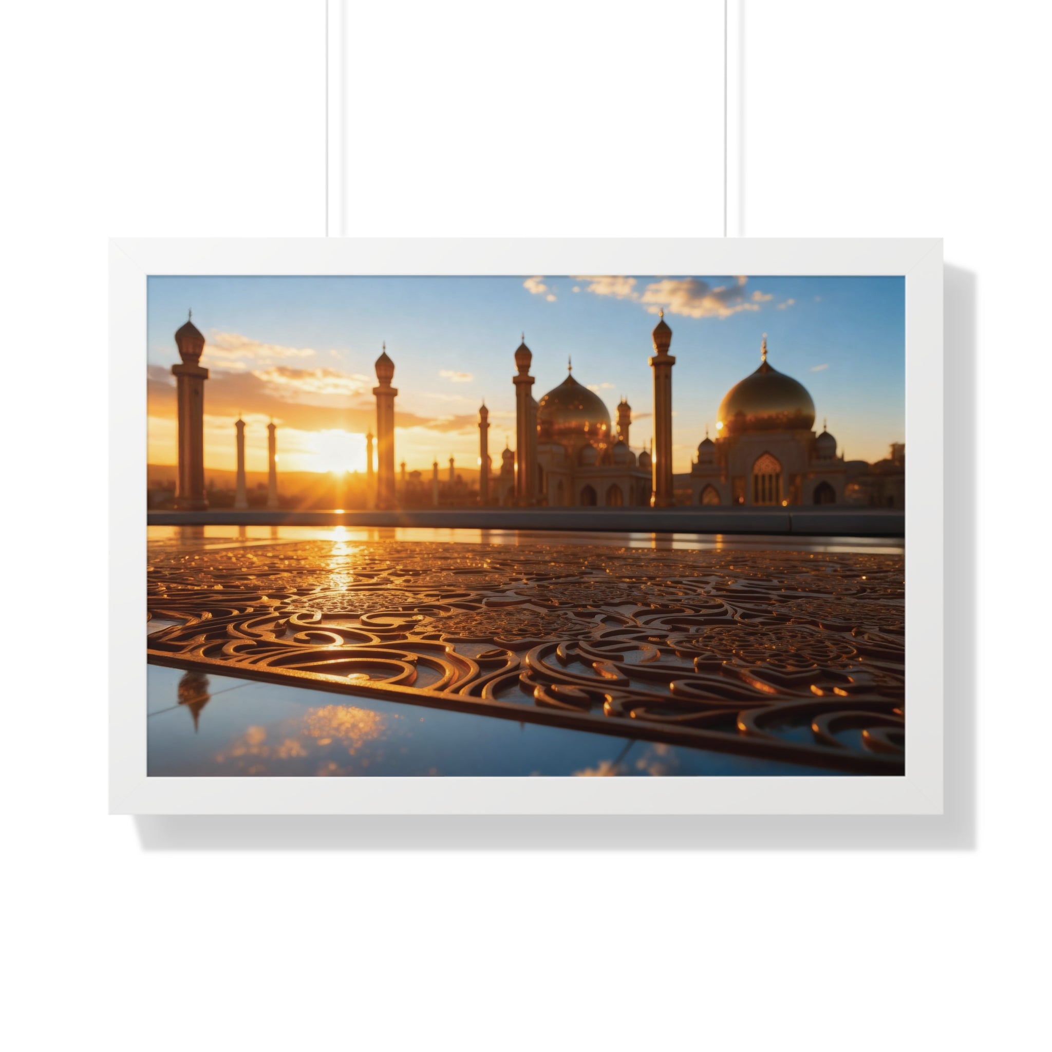 Golden Serenity Sunset Mosque Wall Art – Islamic Architecture Print